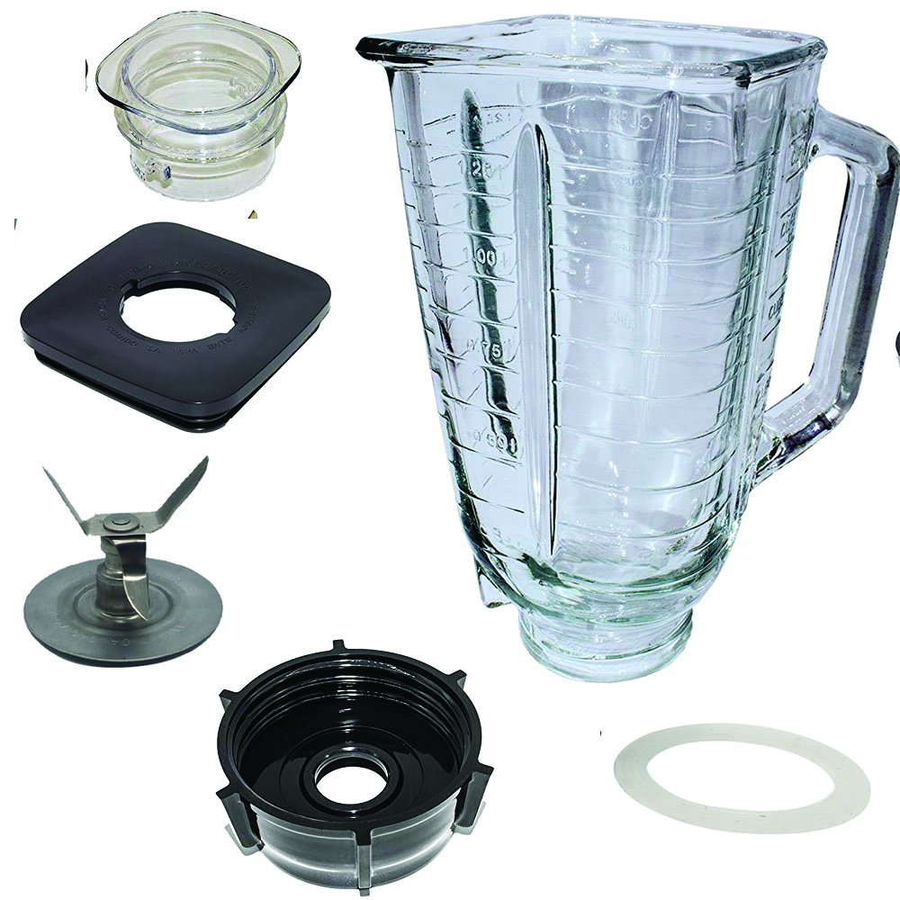 5 Cup Square Top Glass Jar with Blade, Gasket, Base & Lid - Replacement for Oster Classic & Osterizer Blenders - Perfect for Smoothies, Sauces & Food Prep