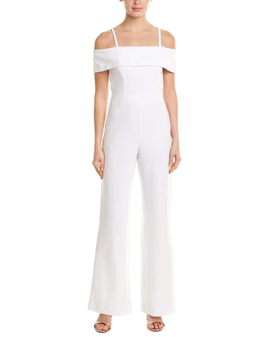 LAUNDRY BY SHELLI SEGAL Women's White Cold Shoulder Jumpsuit Size 10 - Elegant Party Outfit for Weddings & Evening Events
