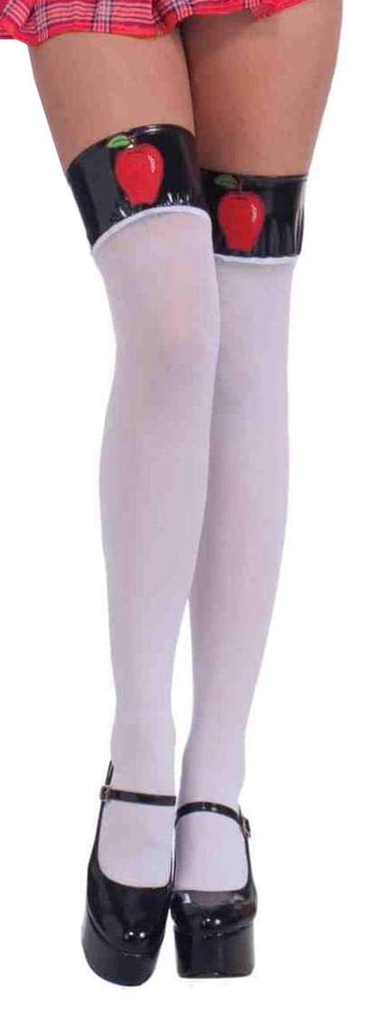 Forum Novelties Teacher's Pet White Thigh High Stockings with Apples - One Size Fits Most - Perfect for Halloween Costumes, Role Play & Cosplay