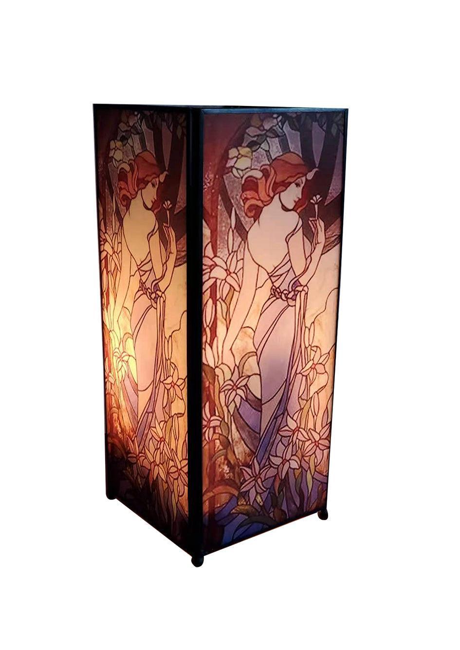 Vintage Art Nouveau Tiffany Style Stained Glass Lamp with Floral Lady Design - Perfect for Home Decor, Living Room, Bedroom, or Office Lighting