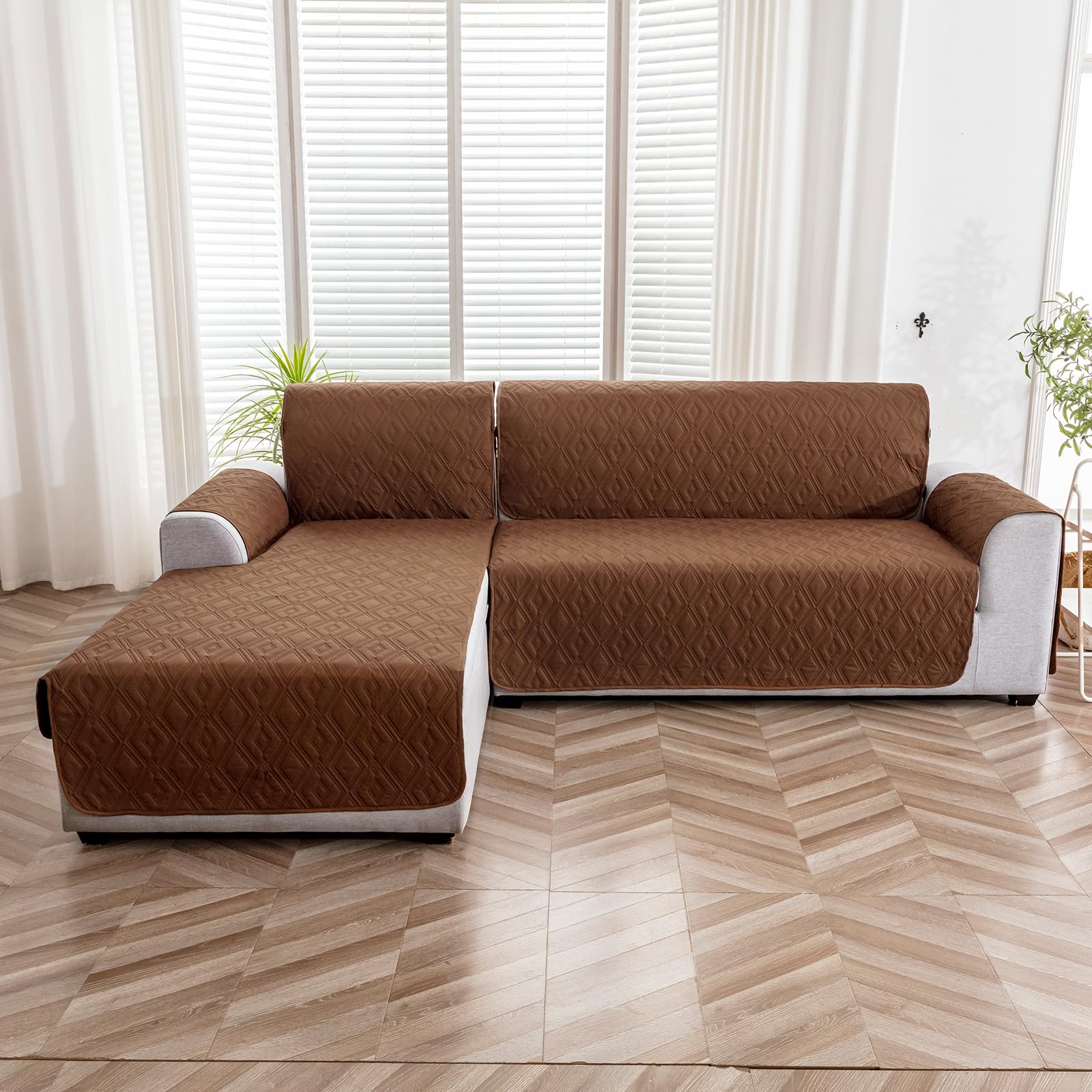 **Reversible L-Shaped Sectional Sofa Cover for Pets & Kids - Brown X-Large - Durable Furniture Protector for Dogs, Chaise Lounge & Living Room**    *(Perfect for Pet Owners & Families - Protects Sofas from Scratches, Spills & Hair - Ideal for Living Rooms, Family Rooms & Pet-Friendly Spaces)*