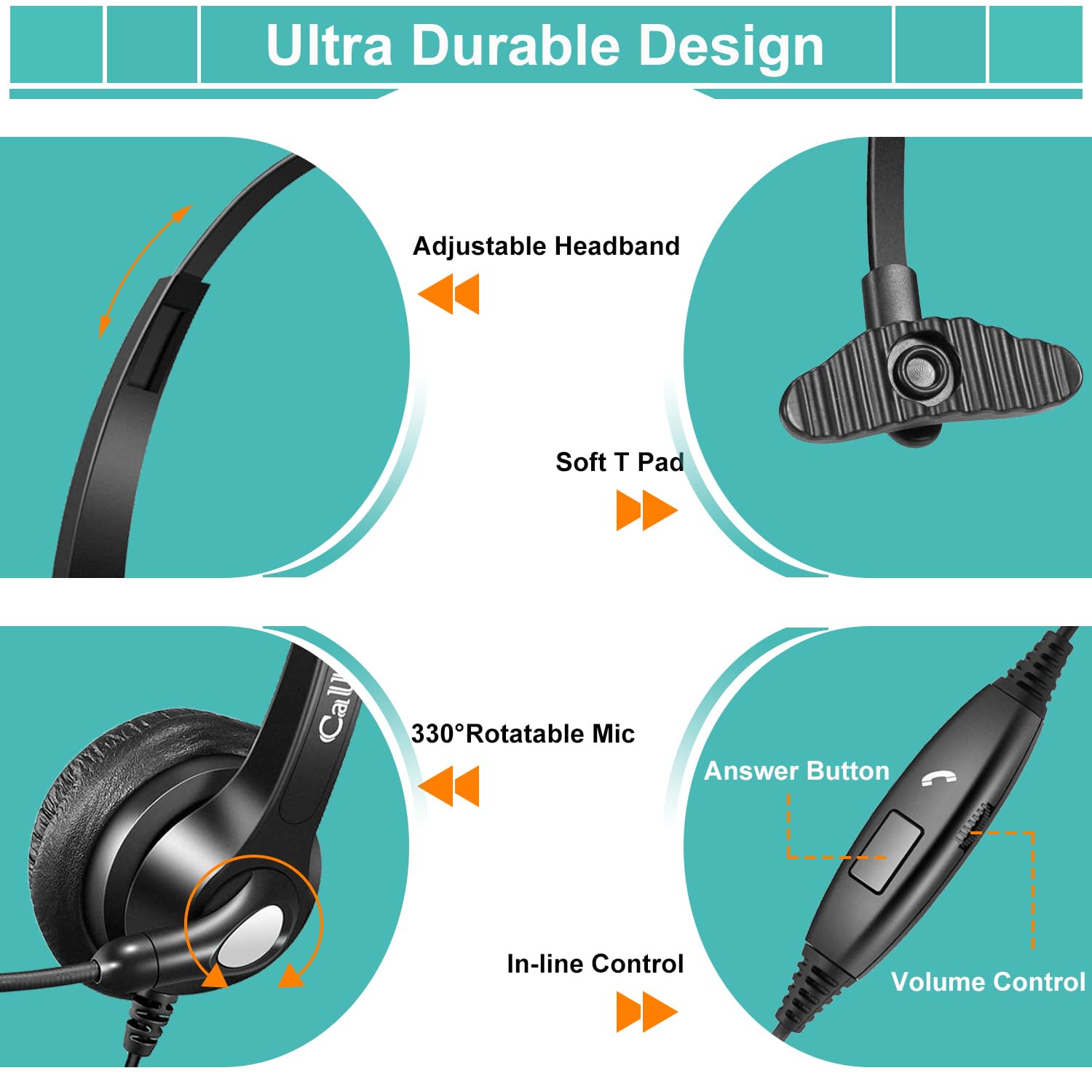 Callez 3.5mm Wired Headset with Microphone & Noise Cancelling - Compatible with iPhone, Laptop, Computer, Mac, Tablet - Ideal for Teams, Zoom, Skype Calls, Business, Call Center & Office Use - Ultra Comfortable Design for Long Wear