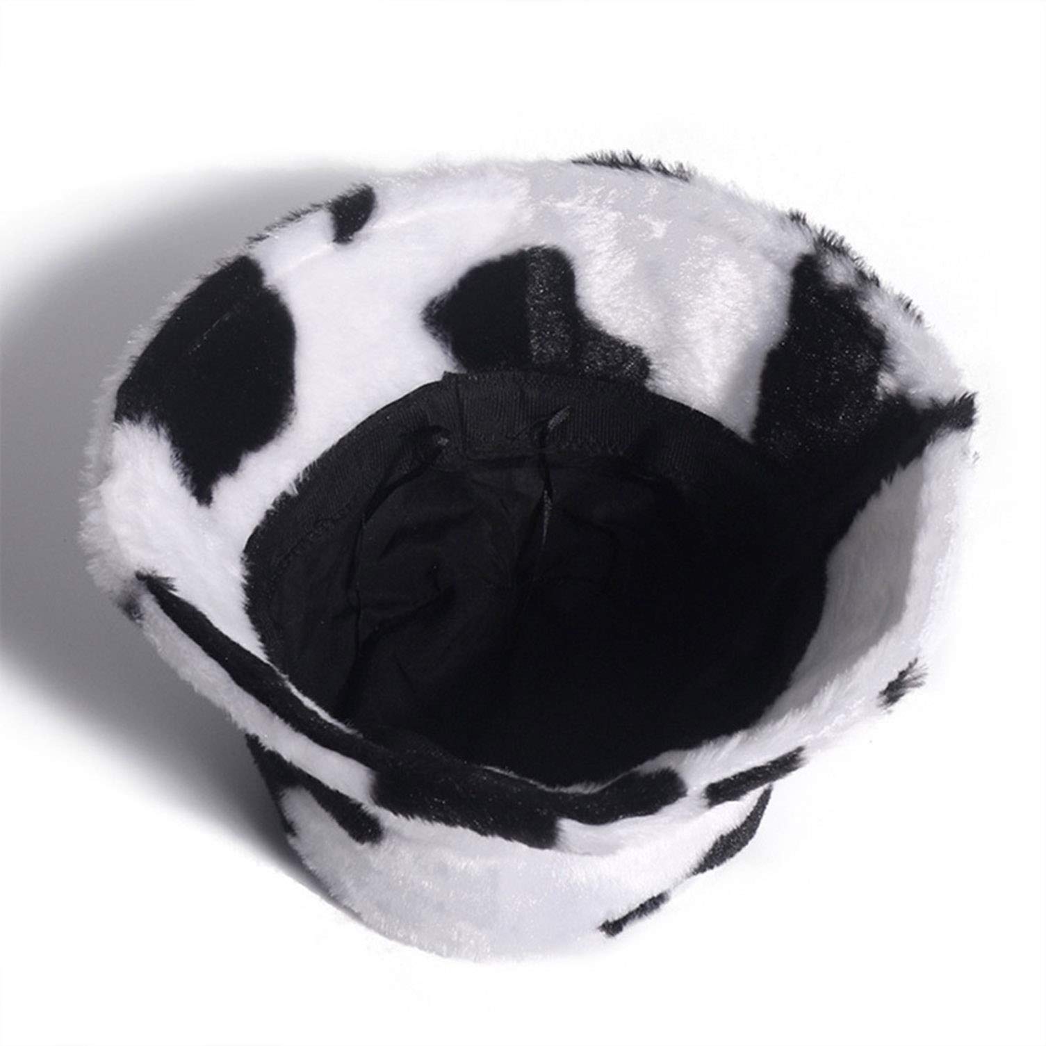 Women's Cow Print Faux Fur Bucket Hat - Soft Winter Warm Fisherman Cap with Windproof Design for Women & Girls | Perfect for Cold Weather, Outdoor Activities, and Fashion Accessories