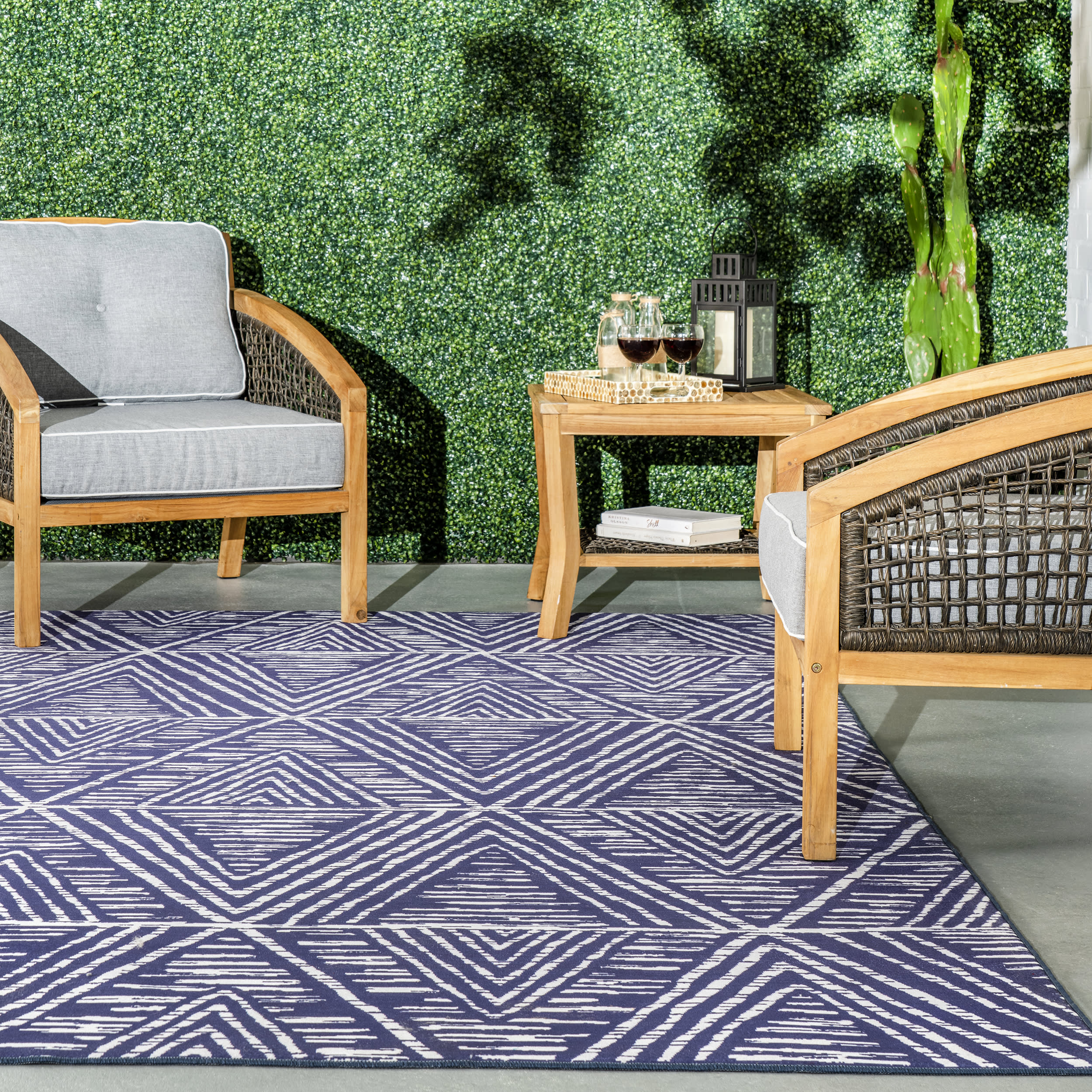 Suzy Trellis Washable Indoor/Outdoor Rug - Blue | Non-Slip, Durable & Easy to Clean | Perfect for Living Room, Patio & Entryway Decor