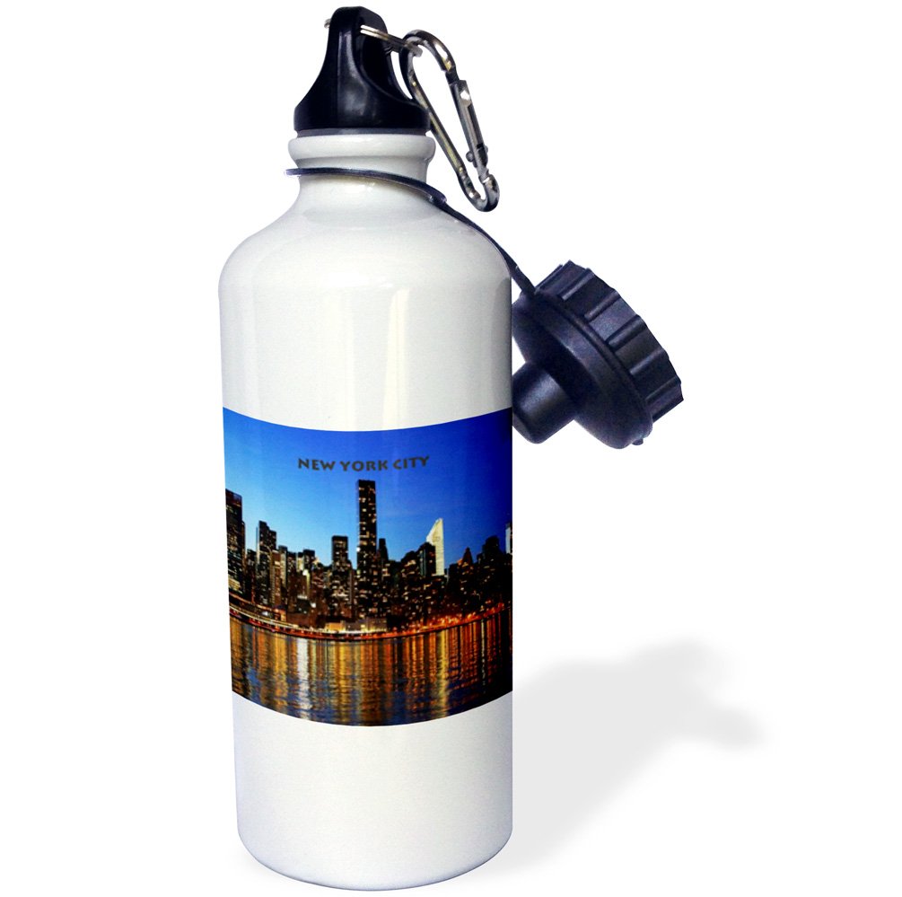 3D Rose NYC Night Skyline Insulated Sports Water Bottle - 21 oz, White - Perfect for Gym, Hiking & Outdoor Activities