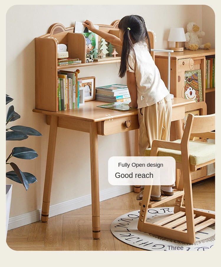 Solid Wood Kids Study Desk - Beech & Oak Wooden Children's Writing Table for Homework & Drawing | Perfect for Bedroom, Homeschool & Classroom Use