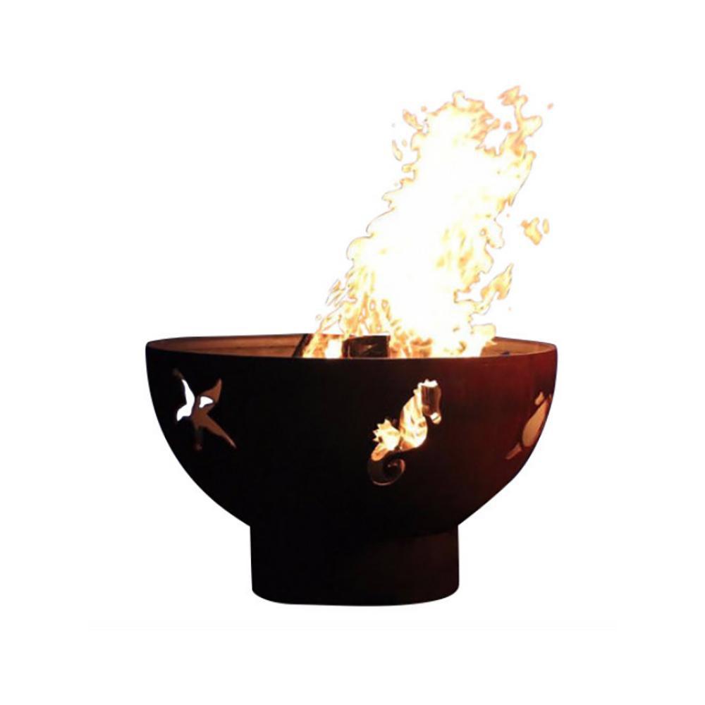 Handcrafted 36 Inch Carbon Steel Gas Fire Pit with Sea Creatures Design - Perfect for Outdoor Patio, Backyard, and Garden Gatherings