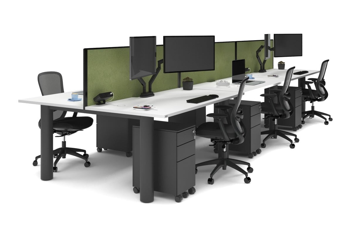 Quadro Cylinder Leg 6-Person Office Workstation Desk - 1600L x 800W with Cable Management Scallop - Perfect for Open Office Layouts & Collaborative Workspaces