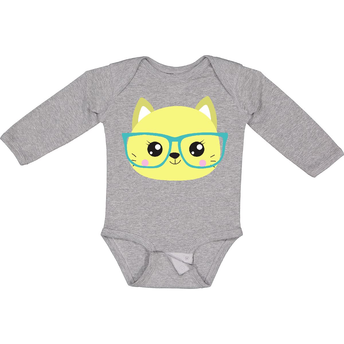Inktastic Hipster Cat with Glasses - Cute Kitten Long Sleeve Creeper for Women & Girls - Perfect for Casual Wear, Cat Lovers Gift, and Funny Outfits