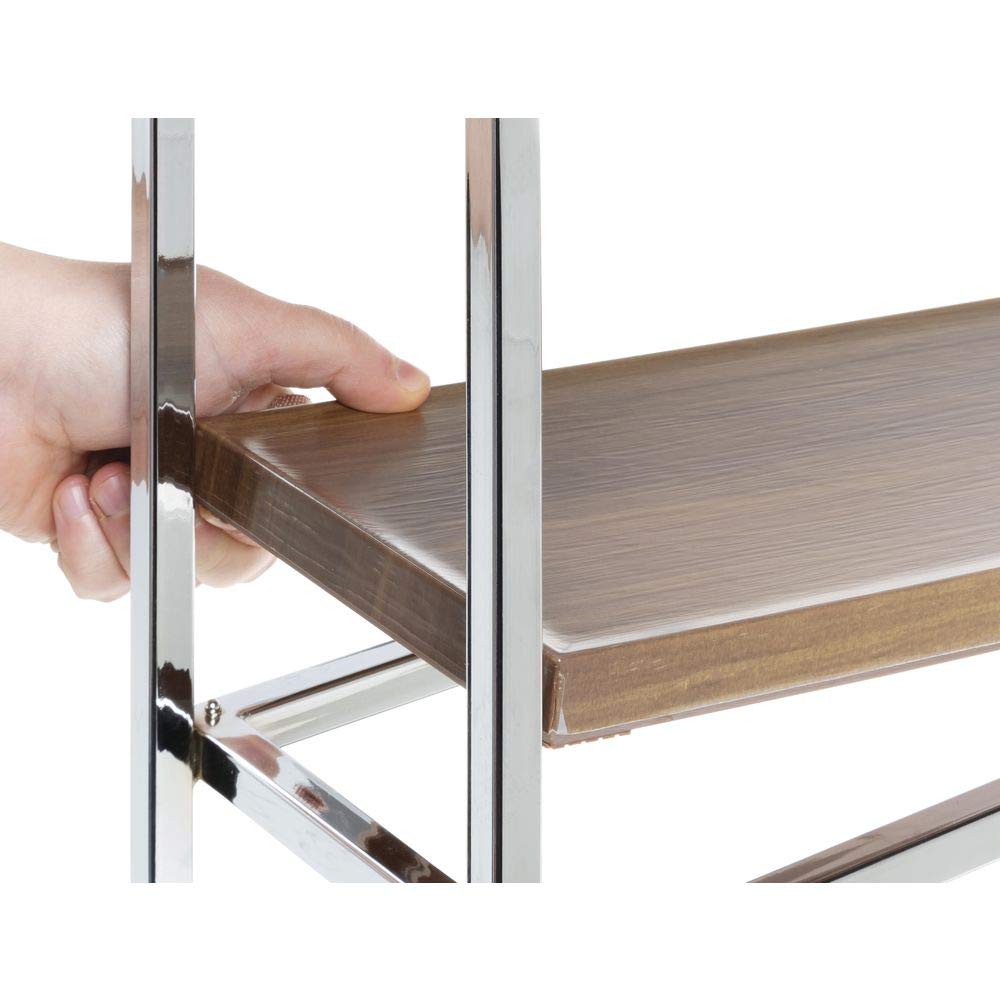 Premium 3-Tier Chrome Display Stand with Acacia Wood Shelves - Perfect for Showcasing Jewelry, Watches, Cosmetics & Home Decor | Elegant Retail Store & Countertop Organizer