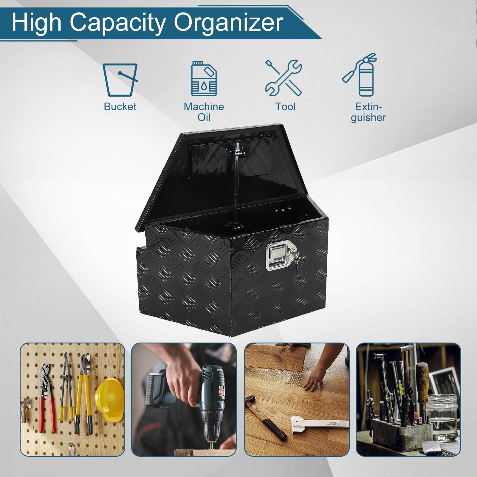 26 x 13.25 x 12 Inch Black Aluminum 5-Bar Tread Truck Bed Tool Box with Lock & Keys - Heavy Duty Storage Organizer for Pickup Trucks, Trailers & RV Tongue Boxes - Secure Tool Storage for Construction, Camping & Outdoor Work