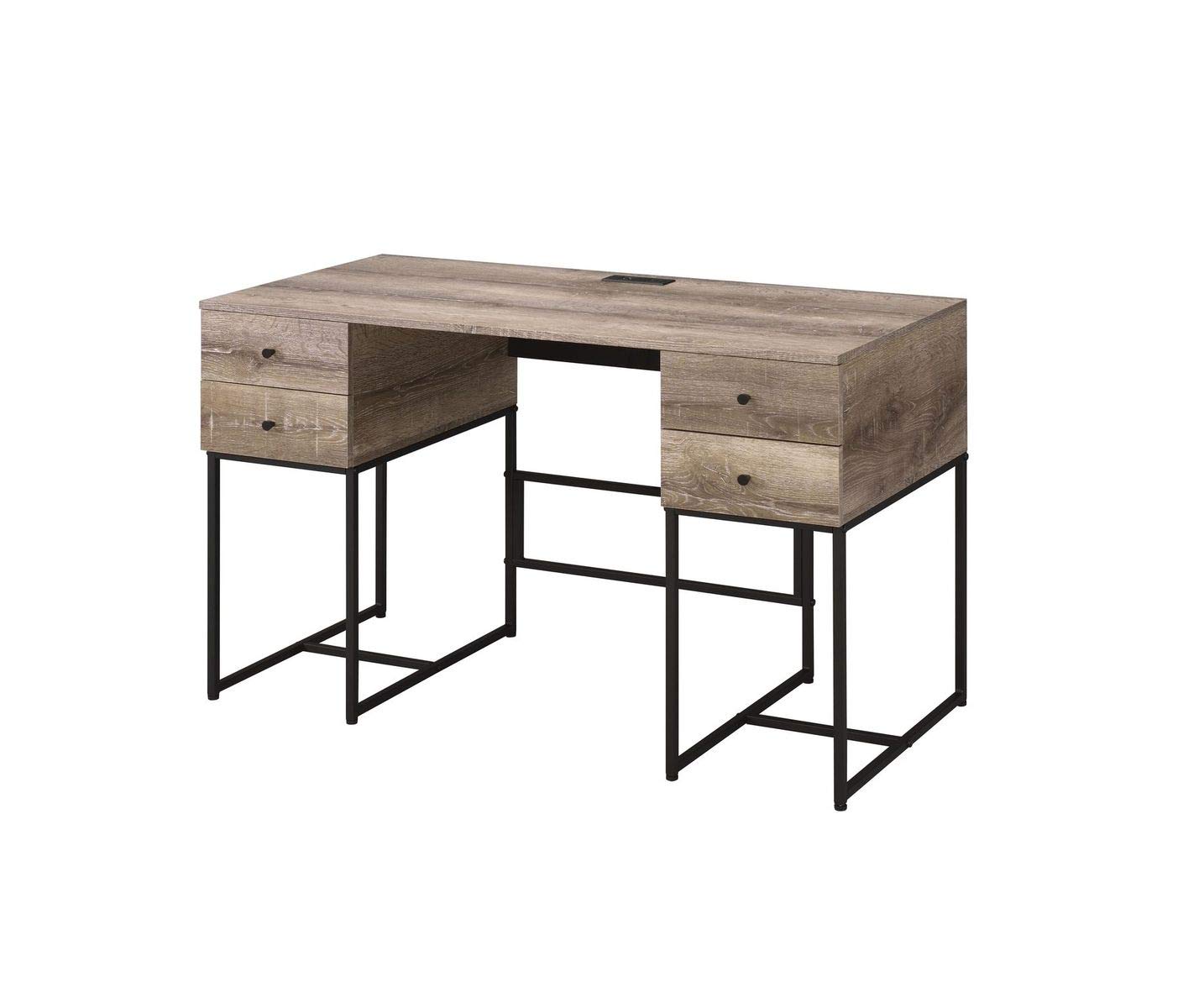 Rustic Oak & Black Computer Desk - Home Office Workstation with Writing Table for Bedroom, Study or Small Space | Durable Work Desk for Remote Work & Online Classes (Model 92640)