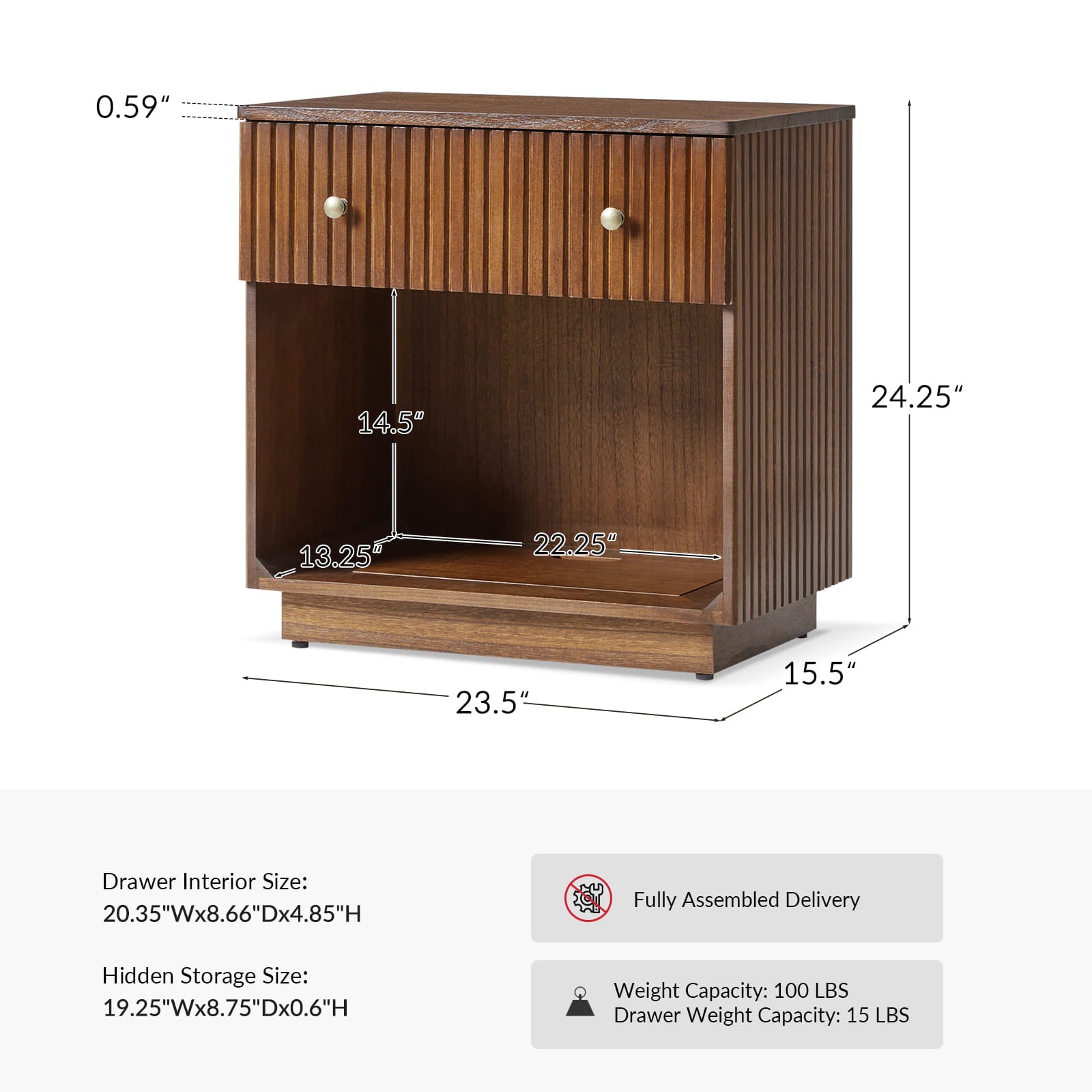 1 Drawer Nightstand with Open Shelf & USB Charging Station - Modern Bedside Table for Small Spaces, Bedroom, Living Room | Optional Types Available
