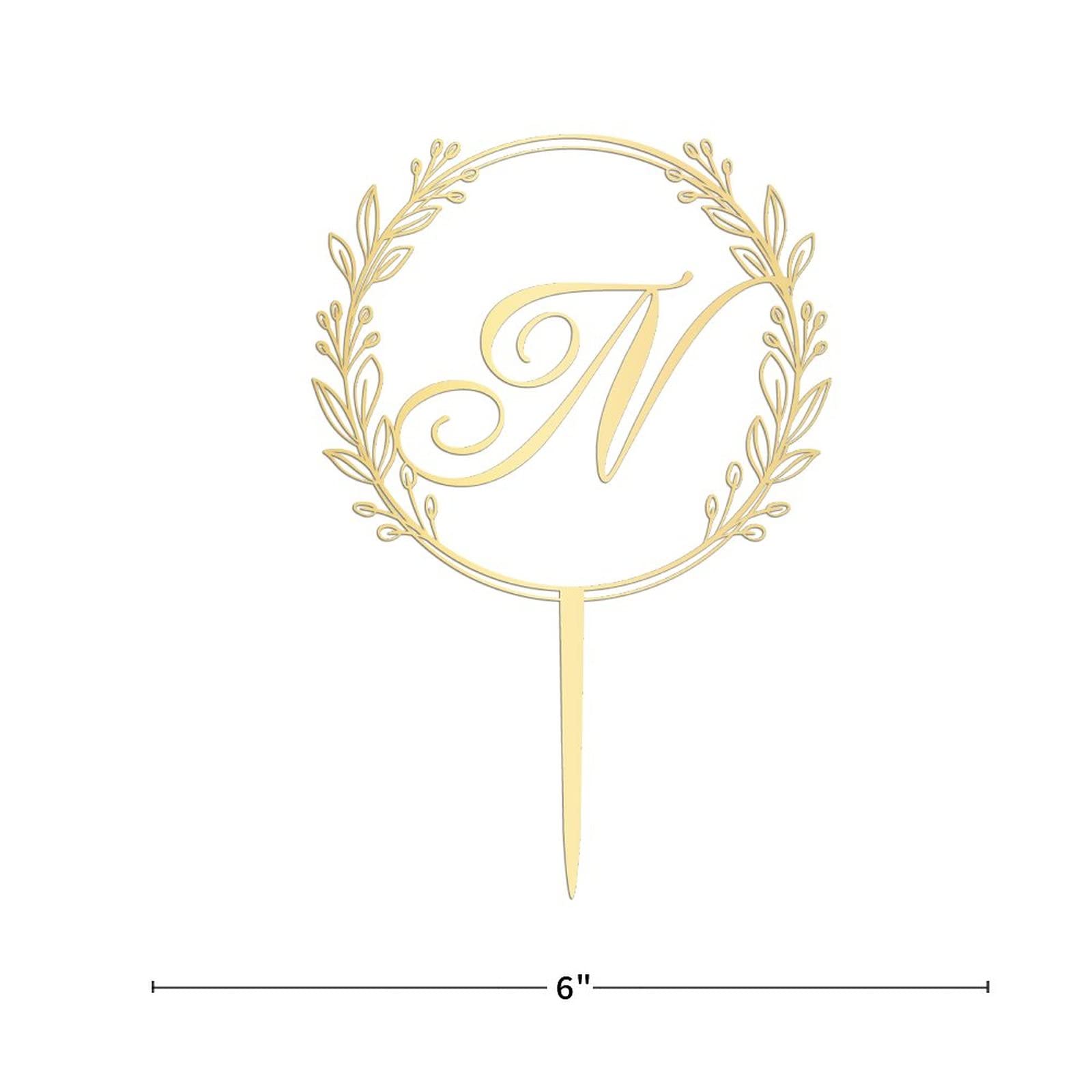 Personalized Gold Acrylic Letter N Cake Topper - Elegant Wreath Design for Wedding, Anniversary & Birthday Party Cake Decorations - Perfect for Custom Cakes, Cupcakes & Dessert Displays