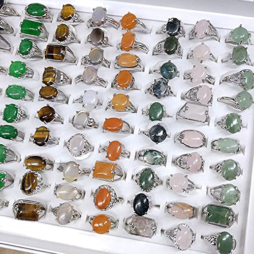 Wholesale Bulk 100pcs Mixed Natural Stone Rings for Women & Men - Wedding, Party, Gift, Fashion Jewelry Accessories