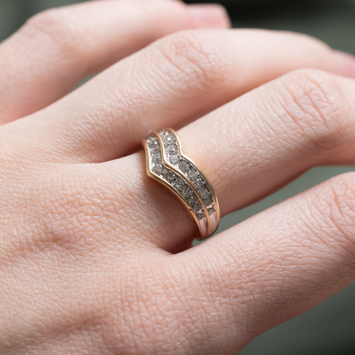 0.50ctw Diamond Double Row Chevron Ring - Size 6.75 | Elegant Wedding Band, Anniversary Gift & Everyday Jewelry for Women