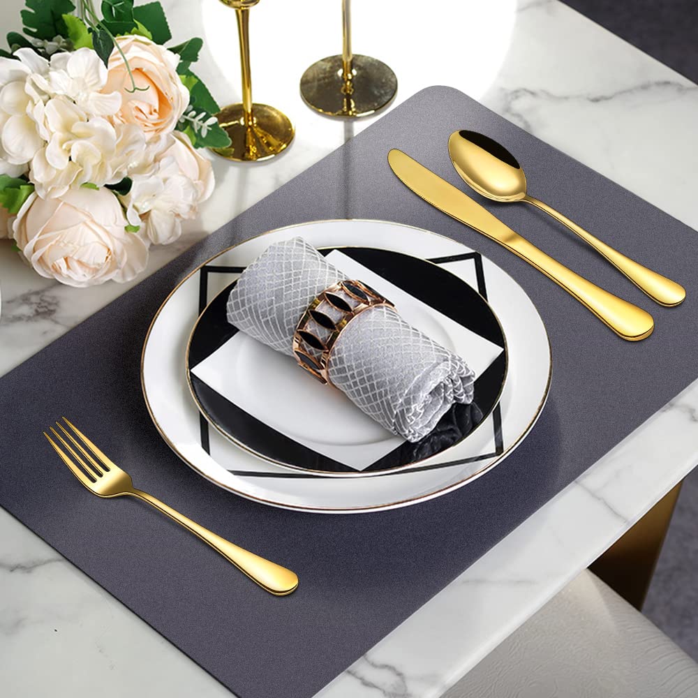 Premium 40-Piece Stainless Steel Gold Silverware Set for 8 - Titanium Plated Cutlery with Mirror Polish (Spoons, Forks, Knives) - Dishwasher Safe - Elegant Dinnerware for Weddings, Parties & Fine Dining
