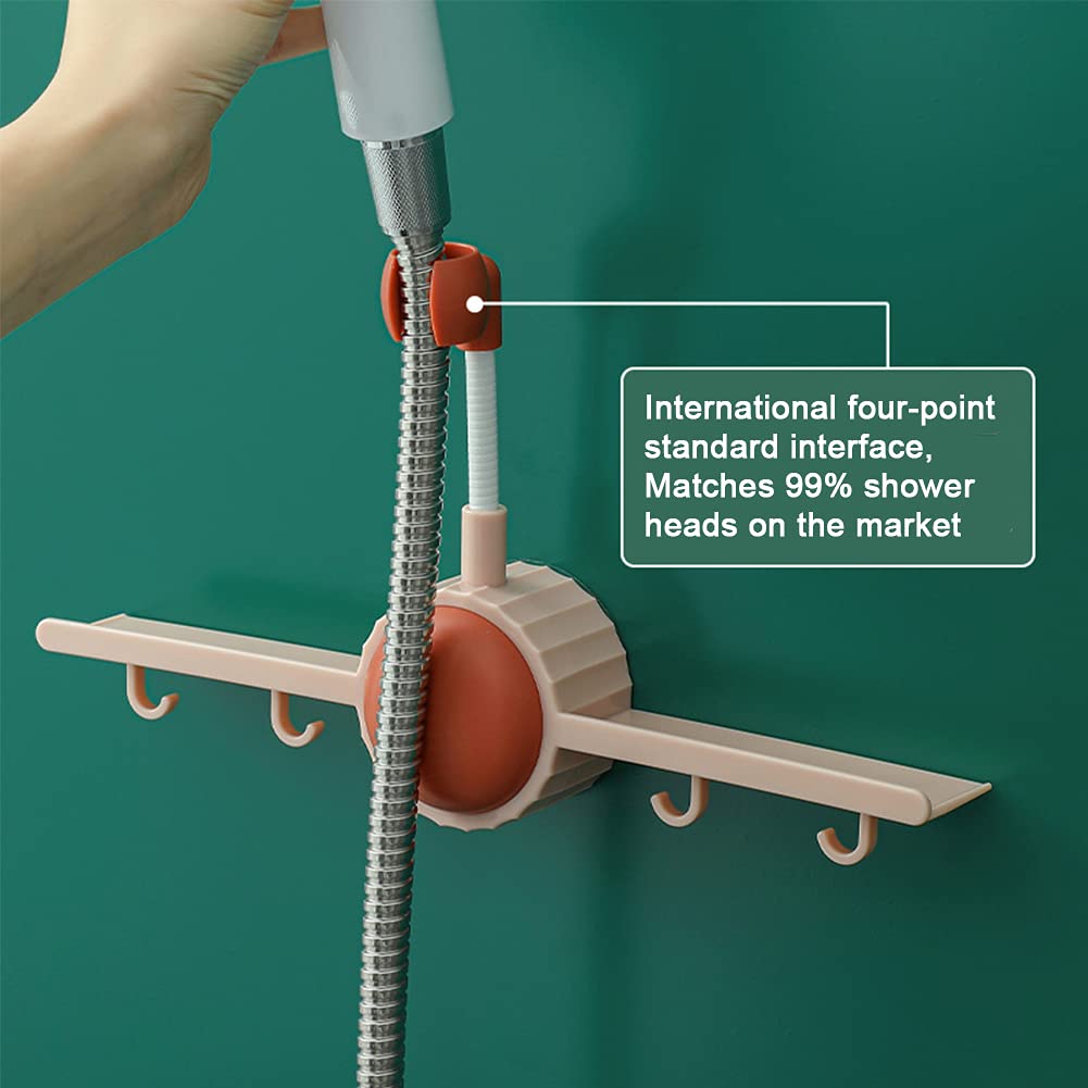 WAYUTO No-Drill Adhesive Shower Head Holder - Adjustable Wall Mount Bracket for Handheld Shower Wand, Bathroom Towel Hanger & Storage Organizer (Pink) - Perfect for Small Bathrooms, Apartments & RVs