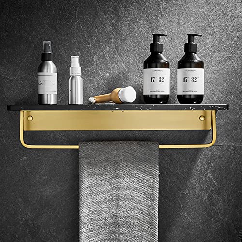 No Drill Rustproof Adhesive Shower Basket - 40cm Wall Mounted Marble Shower Organizer for Bathroom & Toilet (Black) - Perfect for Small Spaces & Clutter-Free Showers