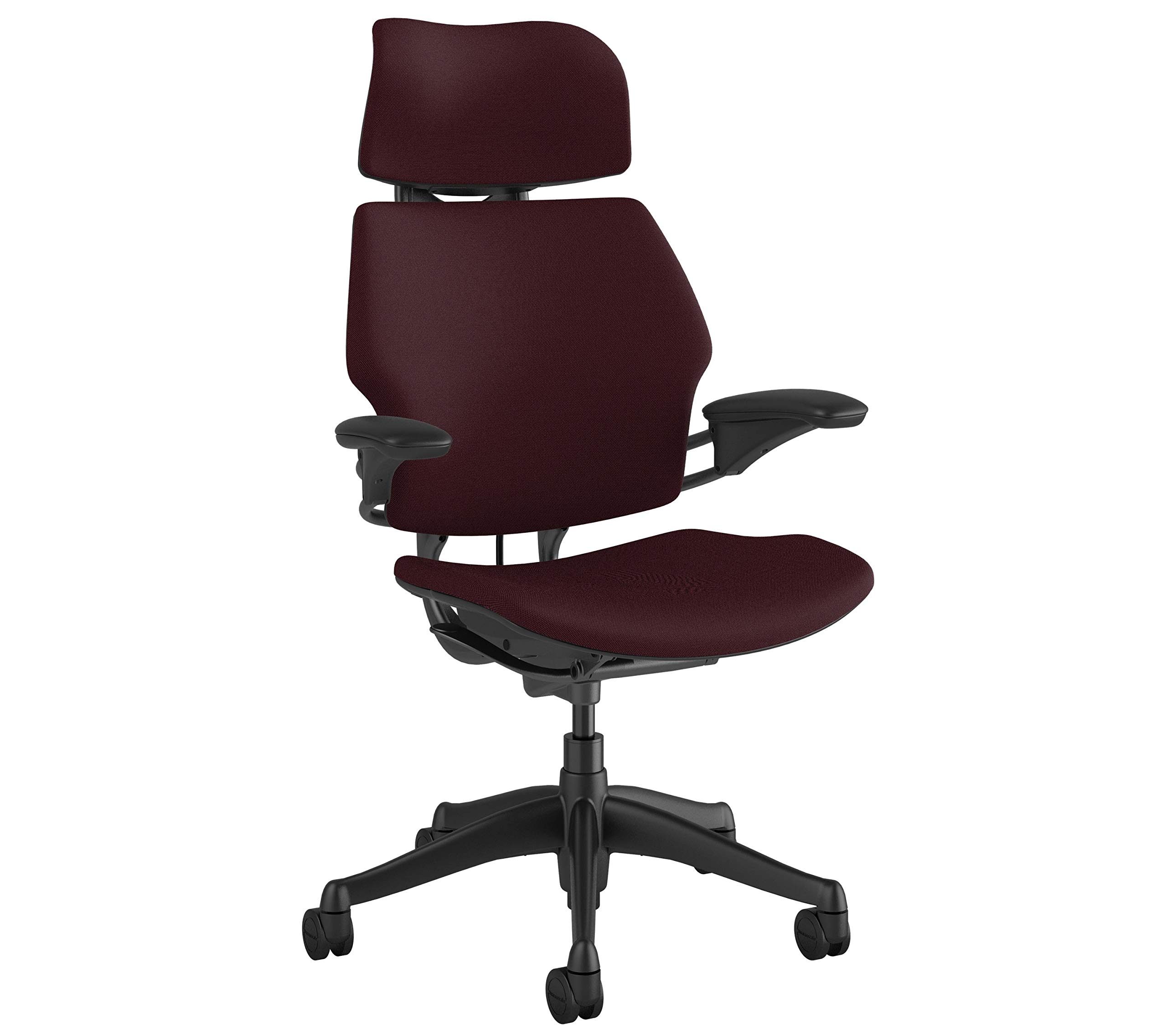 Humanscale Freedom Ergonomic Office Chair with Headrest - Adjustable Height & Duron Arms - Hard Floor Wheels - Graphite Frame & Boysenberry Red Fabric - Perfect for Home Office & Corporate Workspaces