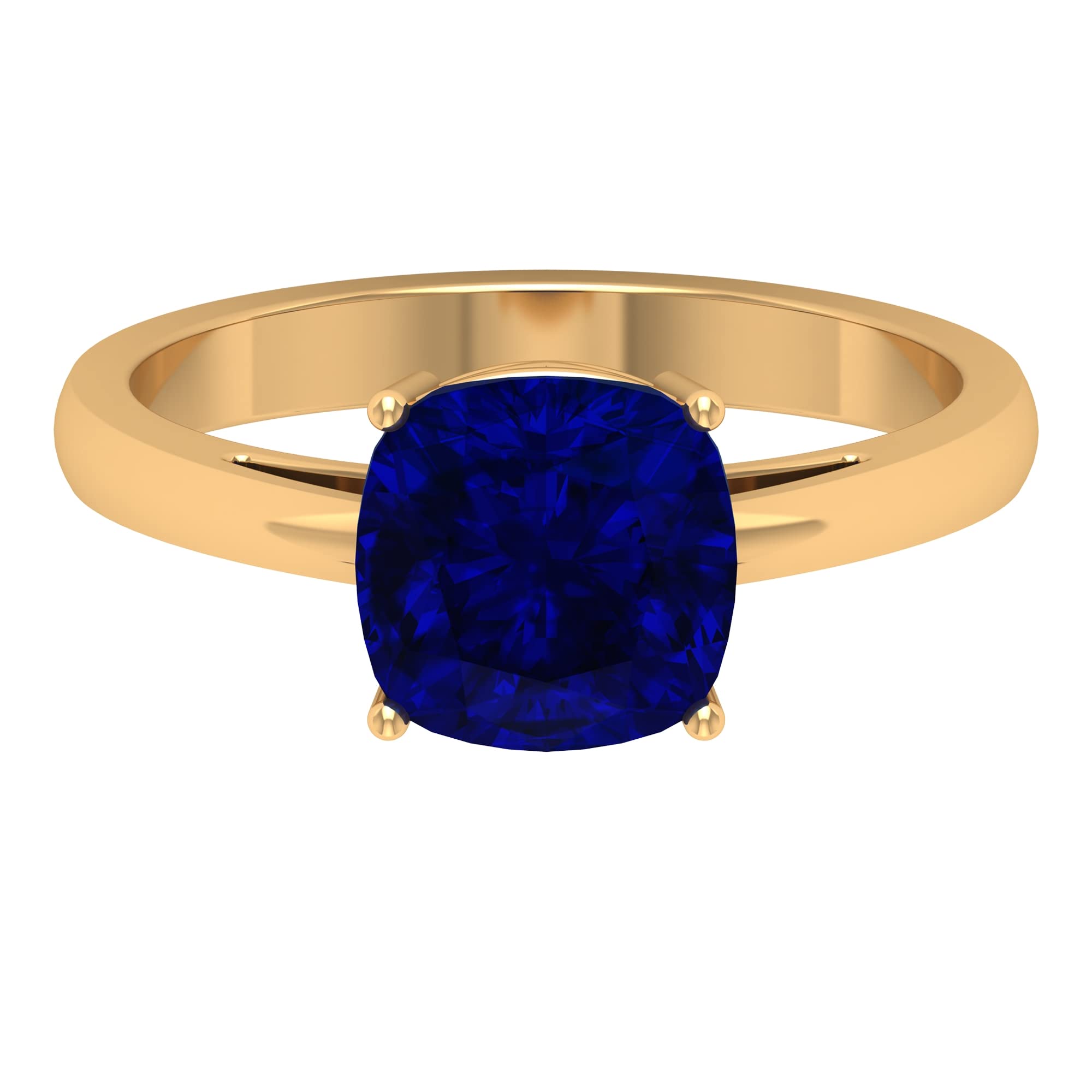 3.25 CT Natural Blue Sapphire Solitaire Ring - 8mm Cushion Cut September Birthstone Ring in 14K Solid Gold | Elegant Jewelry Gift for Anniversary, Engagement & Special Occasions