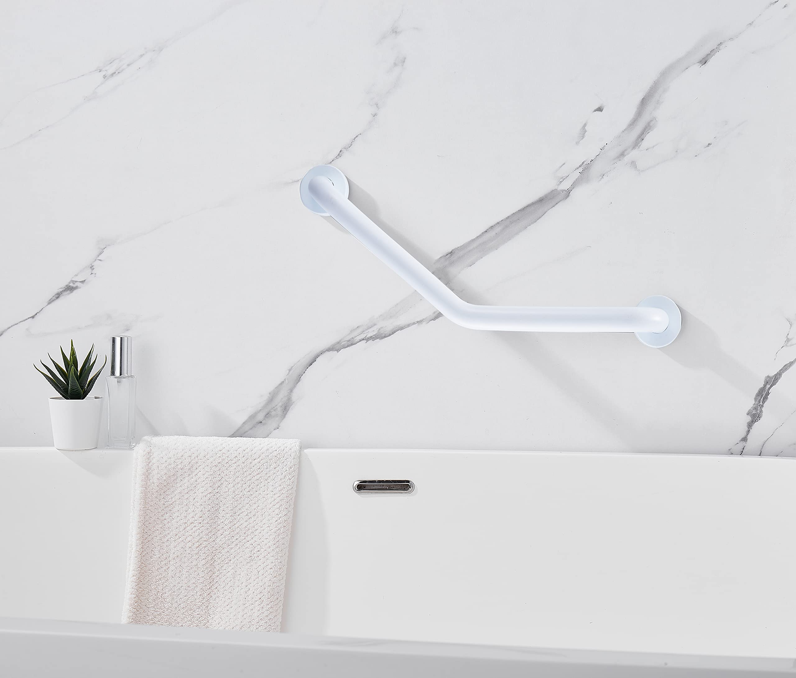 18.5-Inch Stainless Steel Shower Grab Bar - 135° Angled Wall-Mounted Bathroom Safety Rail for Elderly & Disabled - Non-Slip Bathtub Hand Support for Fall Prevention (White) - Ideal for Seniors, Post-Surgery Recovery & Accessible Bathrooms