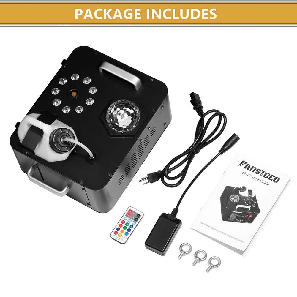 Professional Fog Machine with LED Lights & Disco Ball - Wireless Remote & Sound Activated Vertical/Horizontal Smoke Effect for Halloween Parties, Stage Shows, DJ Events & Home Disco