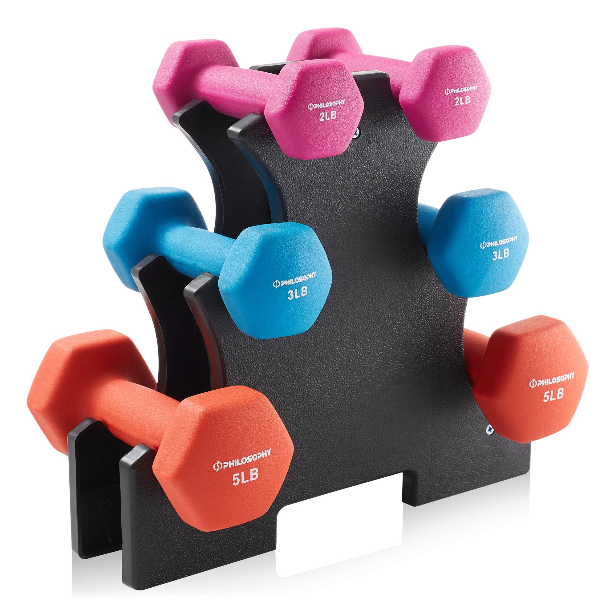 Philosophy Gym Neoprene Dumbbell Hand Weights - 6-Piece Set with Stand for Home Workouts, Strength Training & Fitness