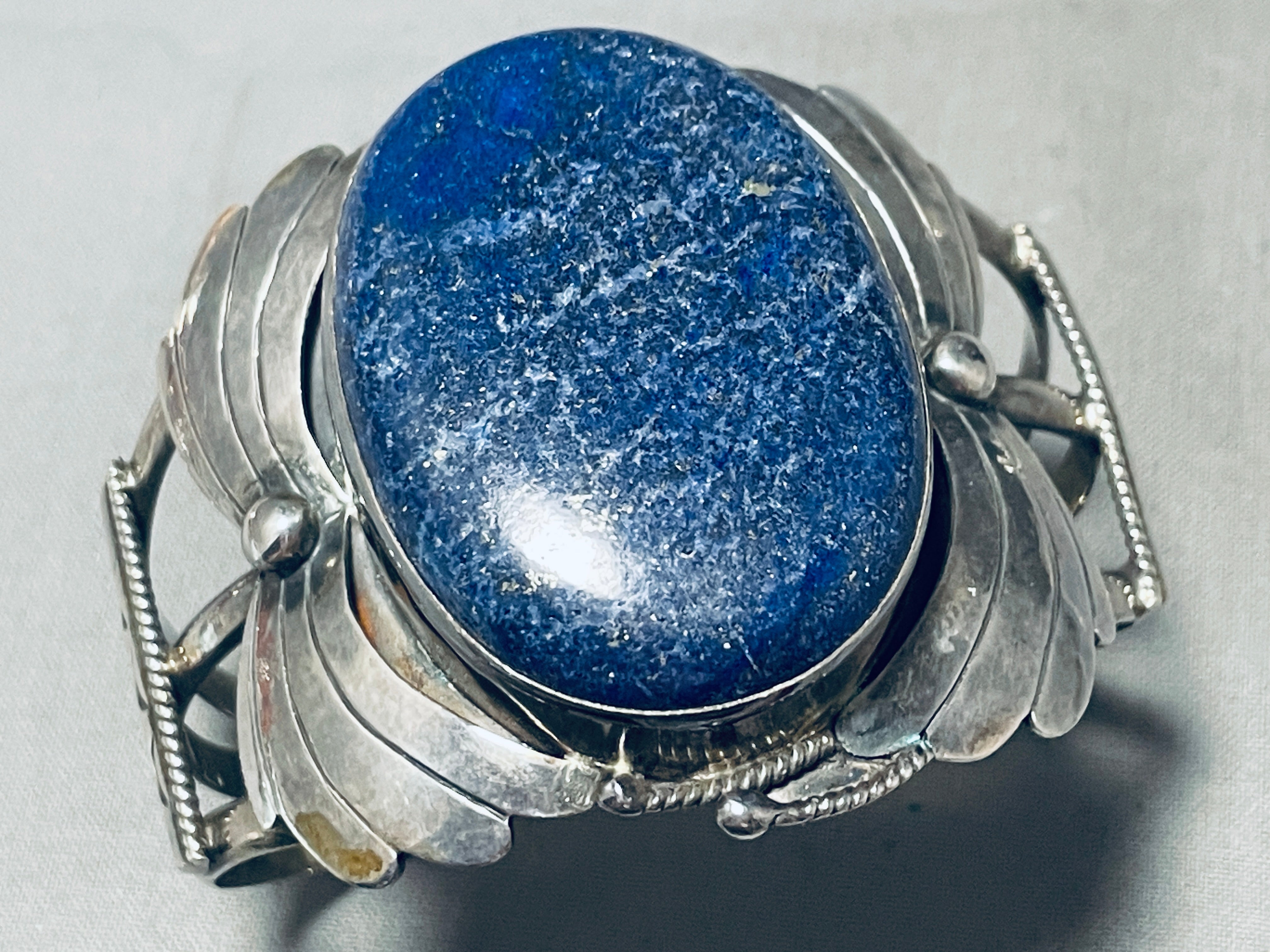 105 Gram Vintage Native American Navajo Midnight Lapis Sterling Silver Bracelet - Handmade Tribal Jewelry for Women - Perfect for Boho Fashion, Gift Giving & Special Occasions