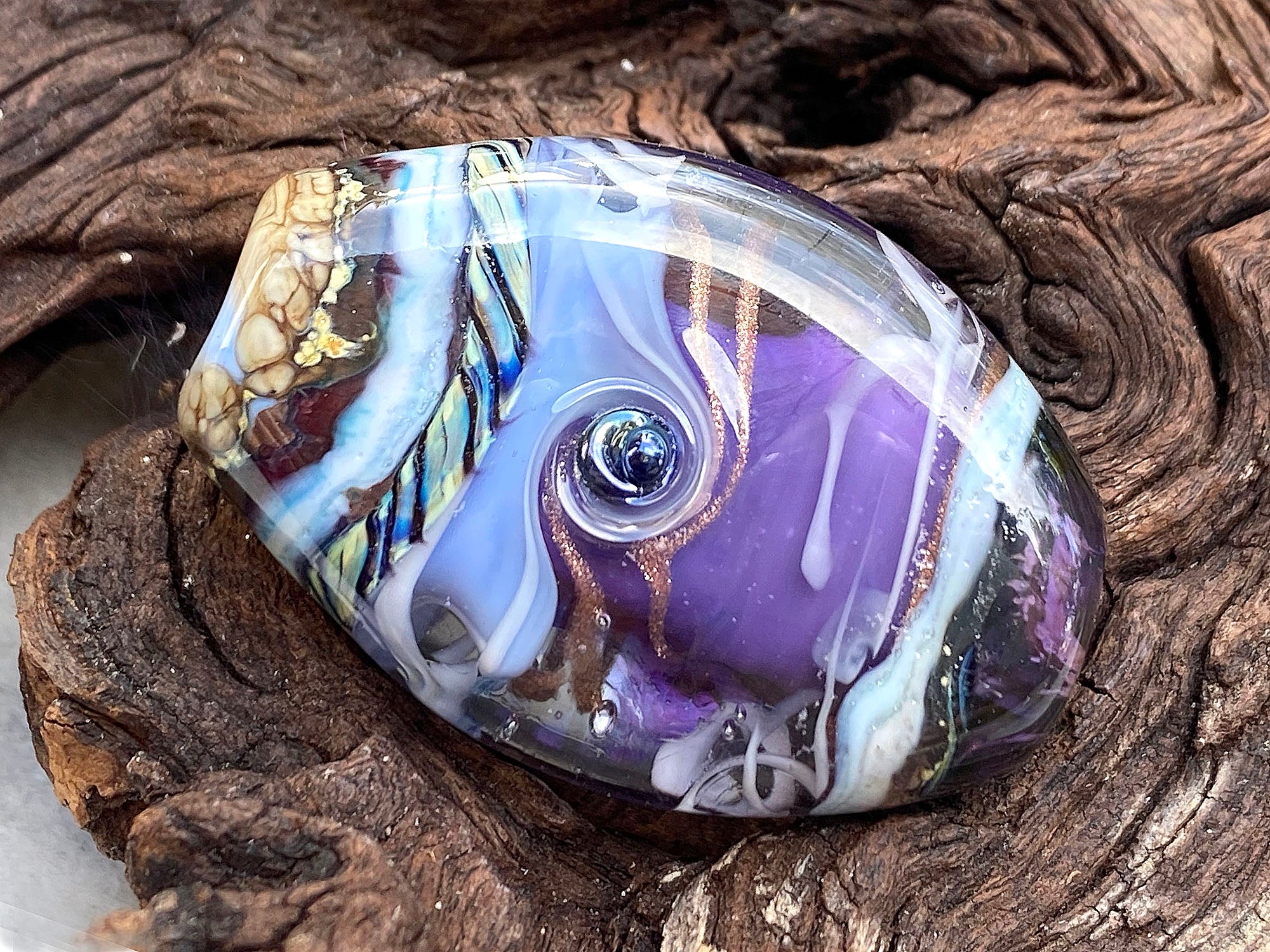 Purple and Periwinkle Blue Organic Lampwork Focal Bead - Handmade Glass Bead for Jewelry Making, DIY Crafts, Necklace & Bracelet Designs - Perfect for Bohemian, Artistic, and Unique Accessories