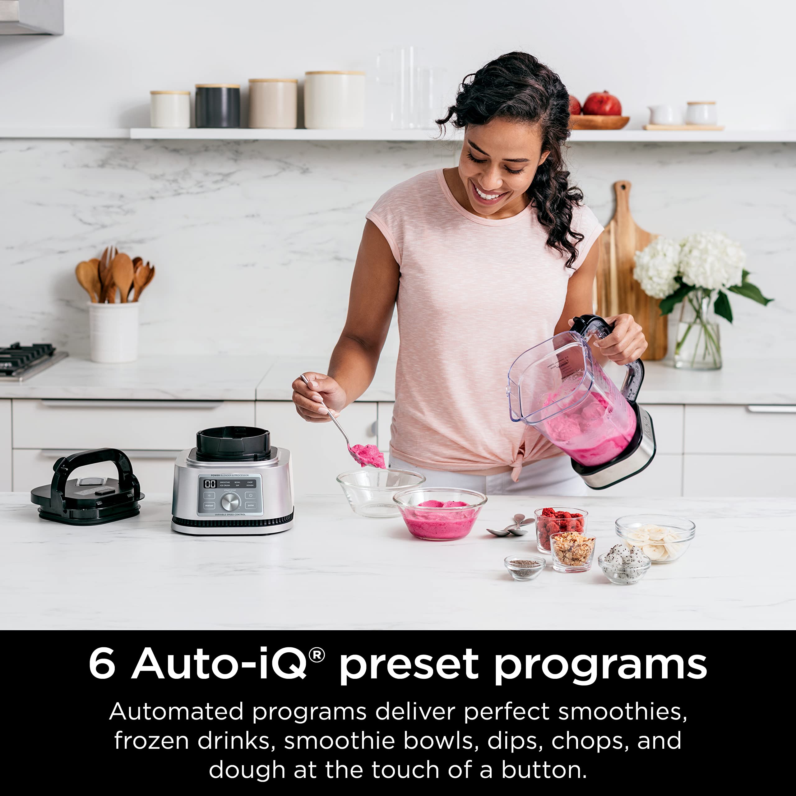 Ninja Foodi SS201 1400W 3-in-1 Power Blender & Food Processor with smartTORQUE - Crush, Mix & Process - 6 Auto-iQ Presets - Perfect for Smoothies, Dough & Meal Prep - Ideal for Home Kitchens & Healthy Lifestyles