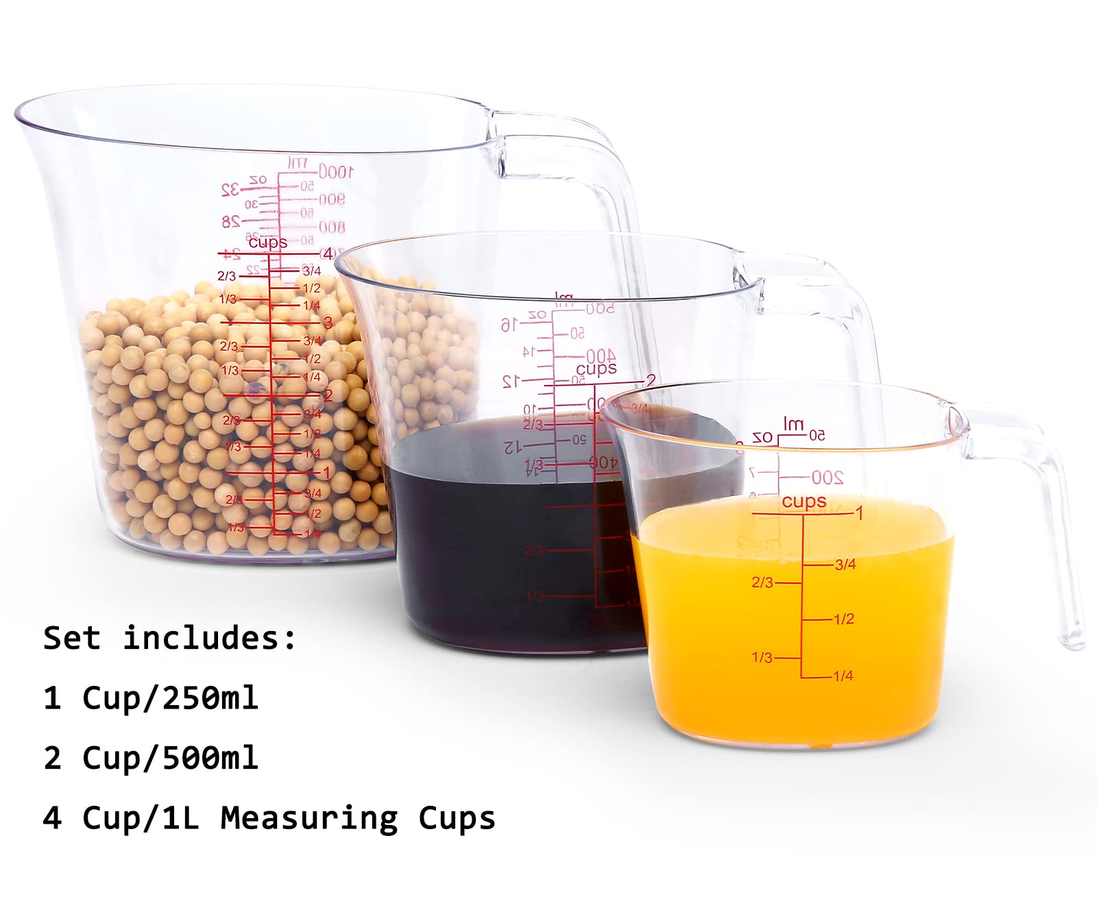 NPYPQ 3-Piece Plastic Measuring Cup Set for Liquid & Dry Ingredients | Stackable Measuring Cups with Spout & Handle | Perfect for Baking, Cooking & Mixing Drinks