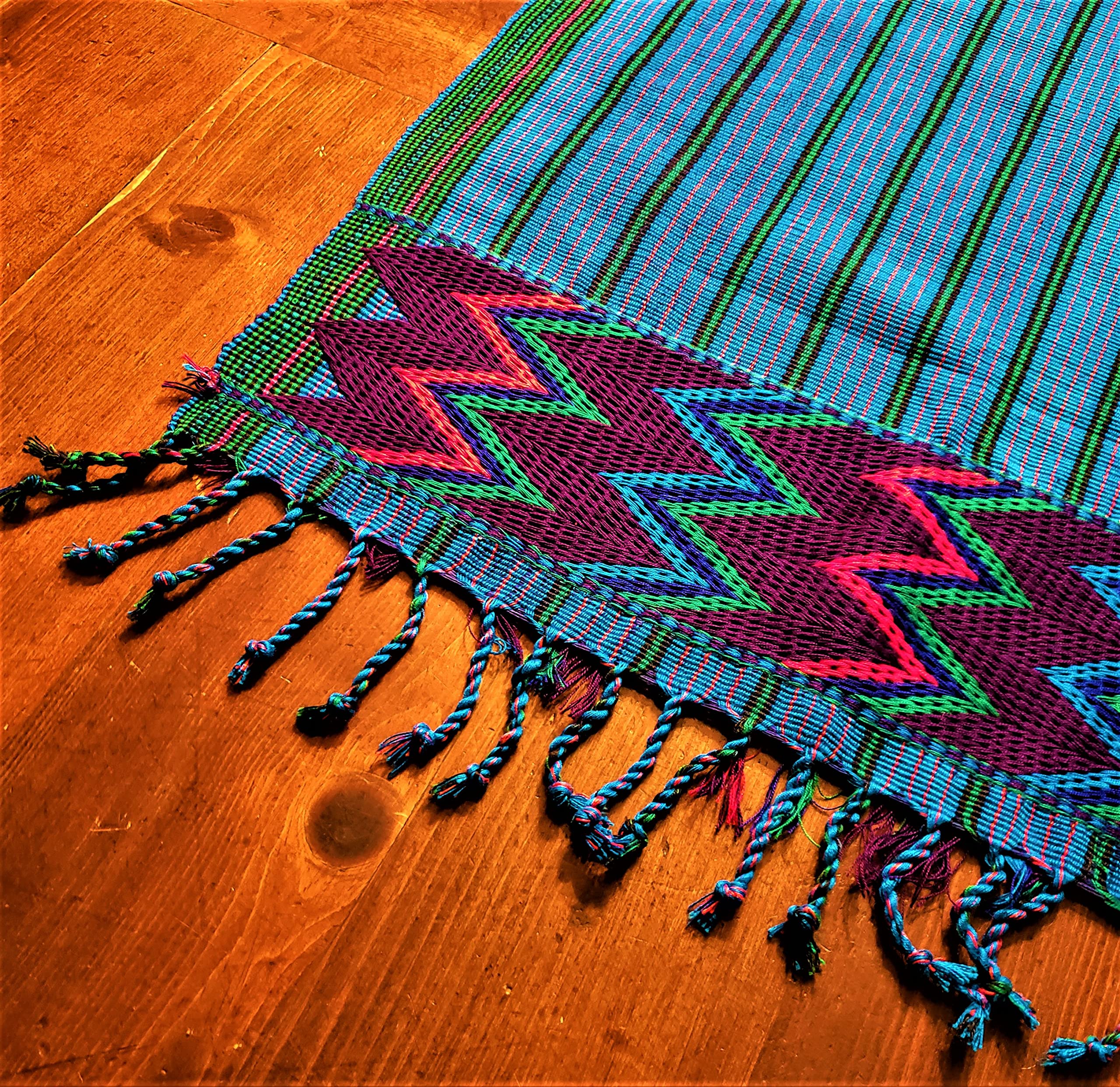 Vivid Blue Zacualpa Table Runner - Handwoven Cotton Table Decor for Dining Room, Kitchen, or Wedding Events - Perfect for Farmhouse, Rustic, and Boho Home Decor