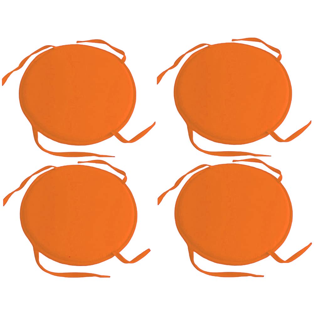 TUOLE 4-Piece Round Non-Slip Seat Cushions with Ties - 15 Inch (38cm) Dining Chair Pads for Kitchen, Patio, Office & Outdoor Use - Orange Comfort Cushions for Chairs, Stools & Bar Seating