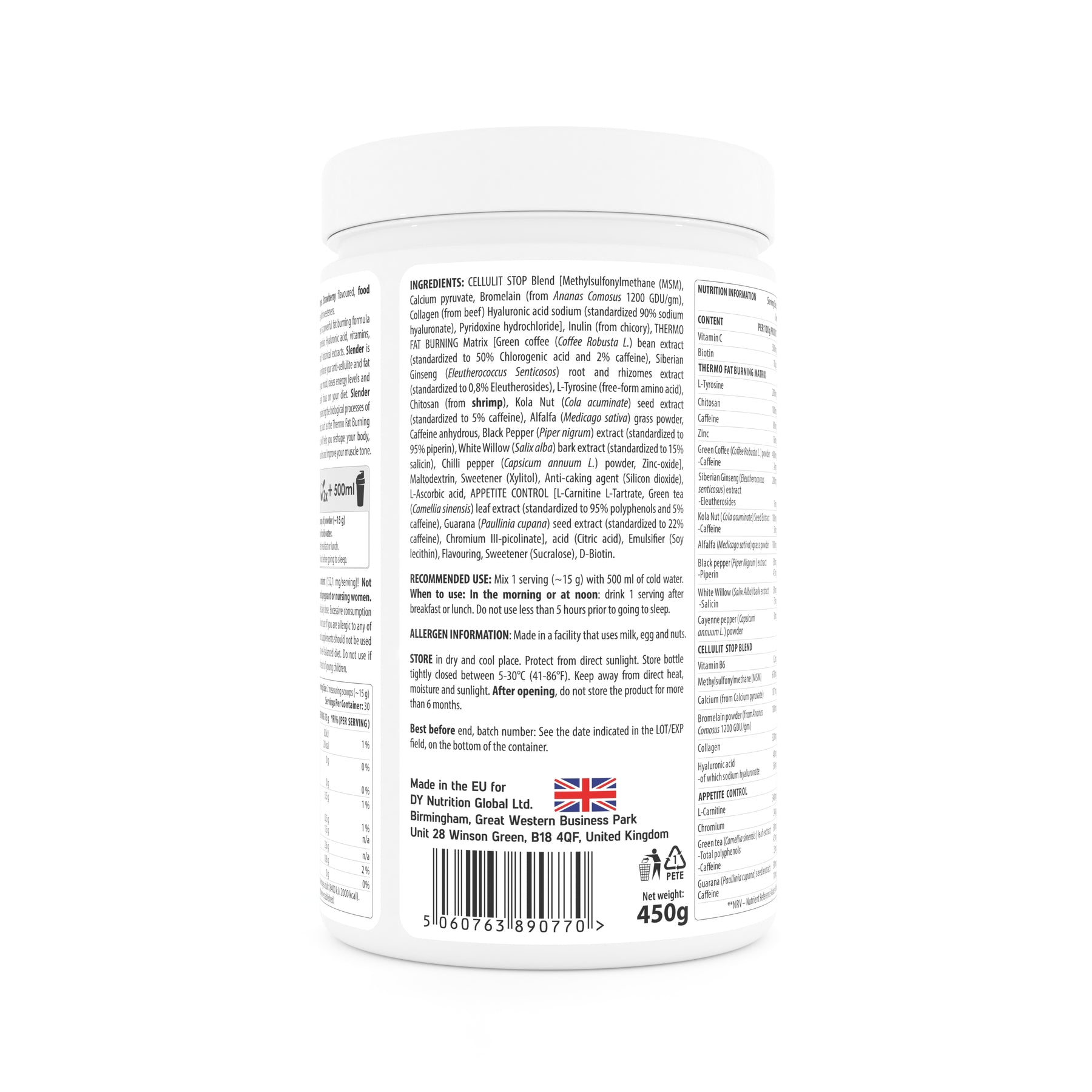 Dorian Yates Slender - Premium Cellulite & Fat Burner Supplement (450g) | Fast-Acting Weight Loss Formula for Women & Men | Perfect for Gym, Workout & Daily Energy Boost