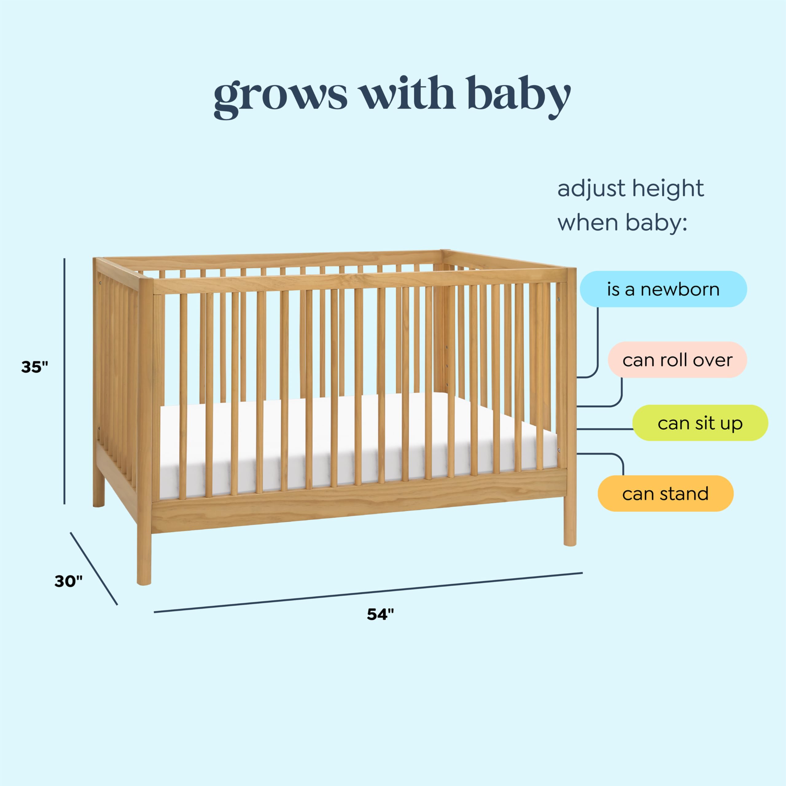 DaVinci Birdie 3-in-1 Convertible Baby Crib - GREENGUARD Gold Certified, Converts to Toddler Bed & Daybed - Adjustable Height Wooden Crib with Easy Assembly - Honey Finish - Perfect for Nursery, Bedroom & Daycare Use