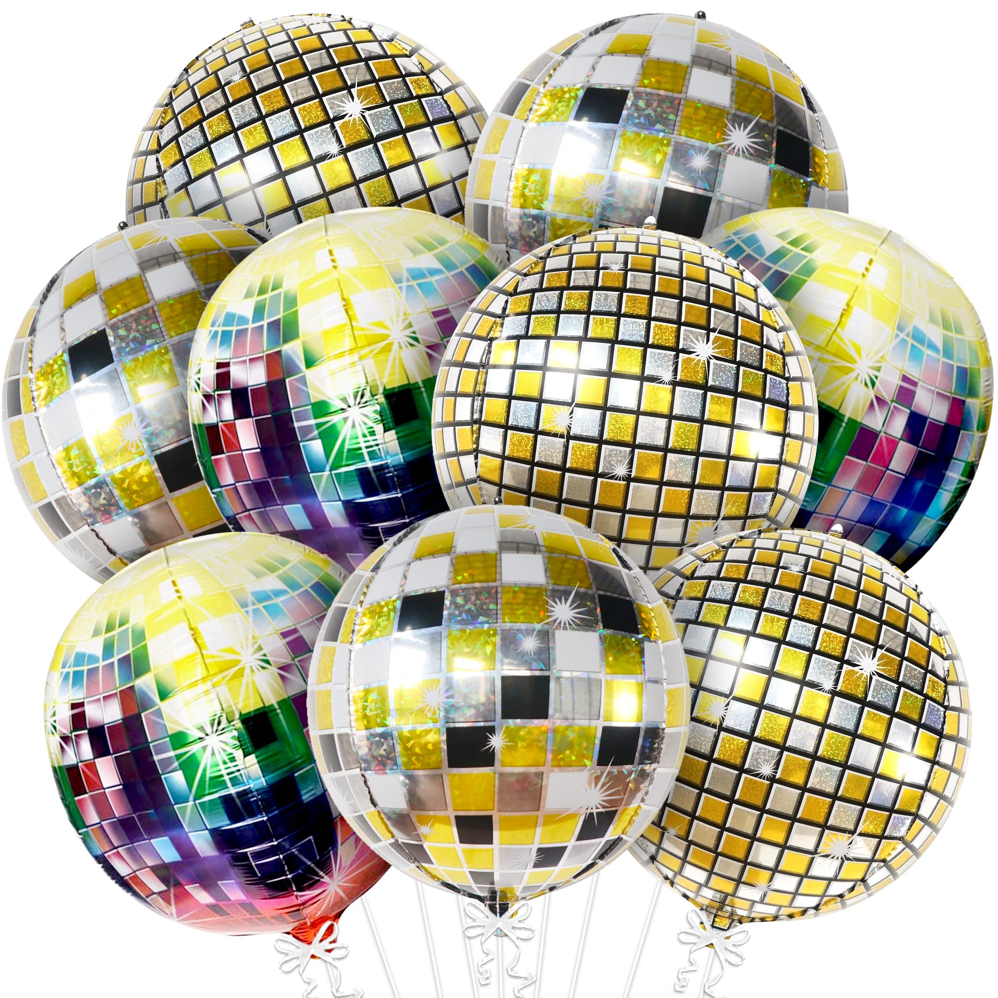 KatchOn 22 Inch Multicolor Disco Ball Balloons - Pack of 9 | Mirror Finish 4D Party Decorations | Disco Balloon Arch Kit for 80s Theme, Birthday, New Year's Eve & Dance Party Decor | Perfect for Nightclub, Wedding, Prom & Retro Celebrations