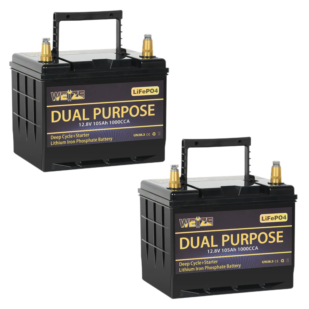 WEIZE 12V 105AH LiFePO4 Lithium Battery - Dual Purpose Starter & Deep Cycle Battery for Marine, RV, Solar - Perfect for Boats, Campers, Off-Grid Power Systems