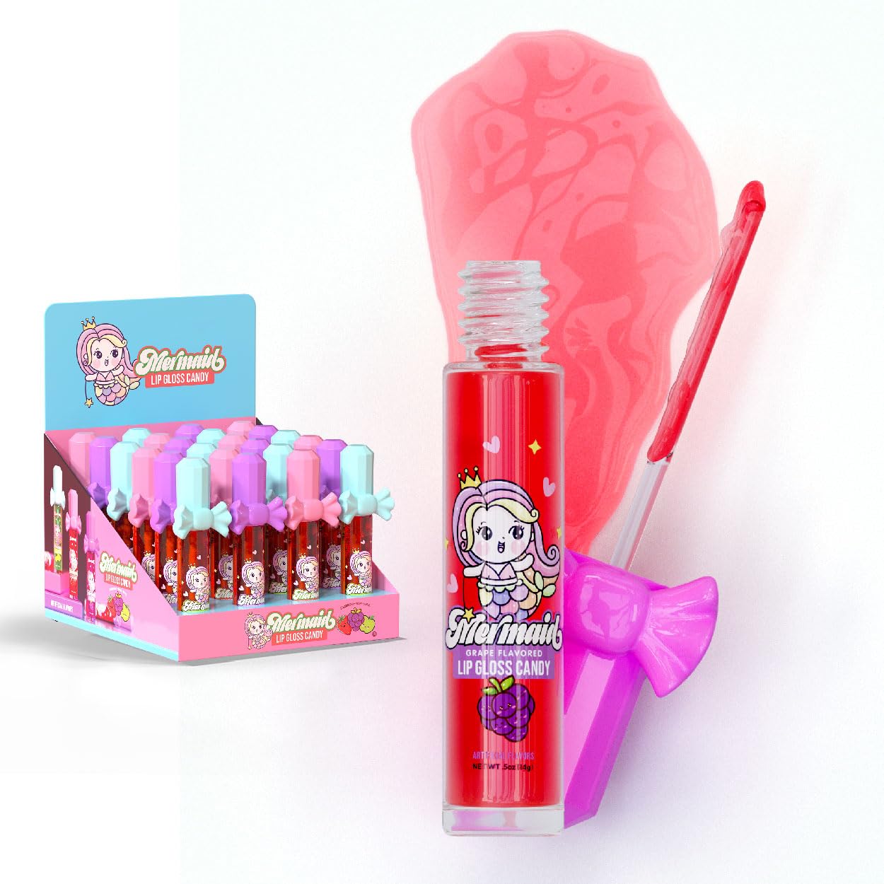 Mermaid Lip Gloss 4-Pack - Strawberry, Grape & Apple Flavors for Beach Party Favors