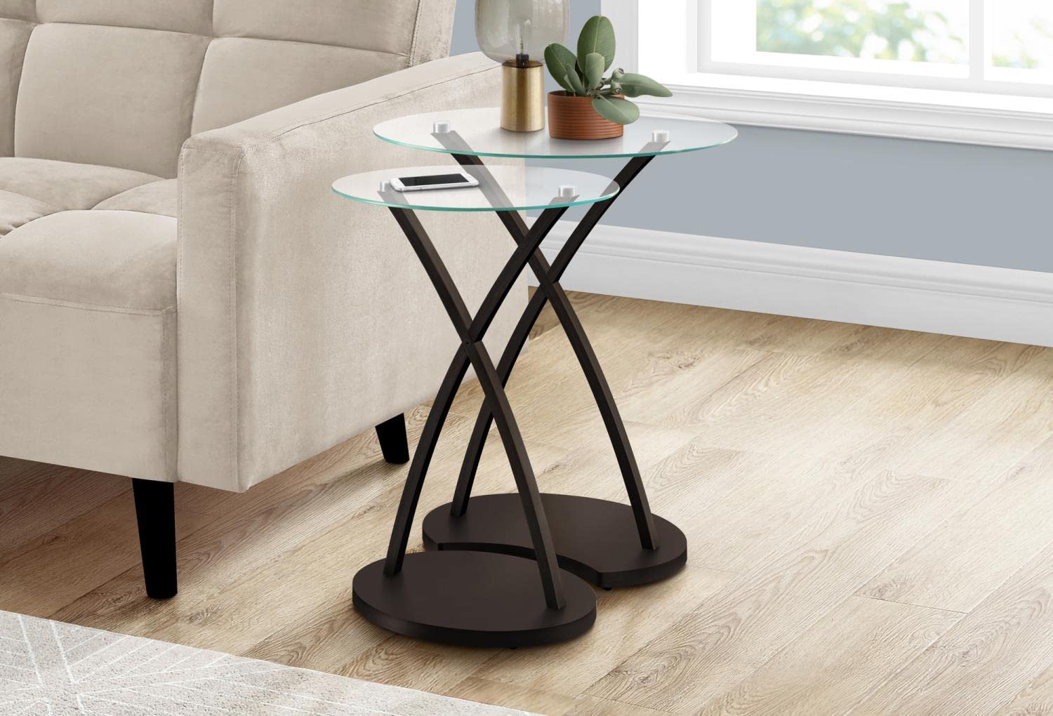 Monarch Specialties 2-Piece Bentwood Nesting Table Set in Cappuccino Finish - Space-Saving Side Tables for Living Room, Bedroom or Small Apartments