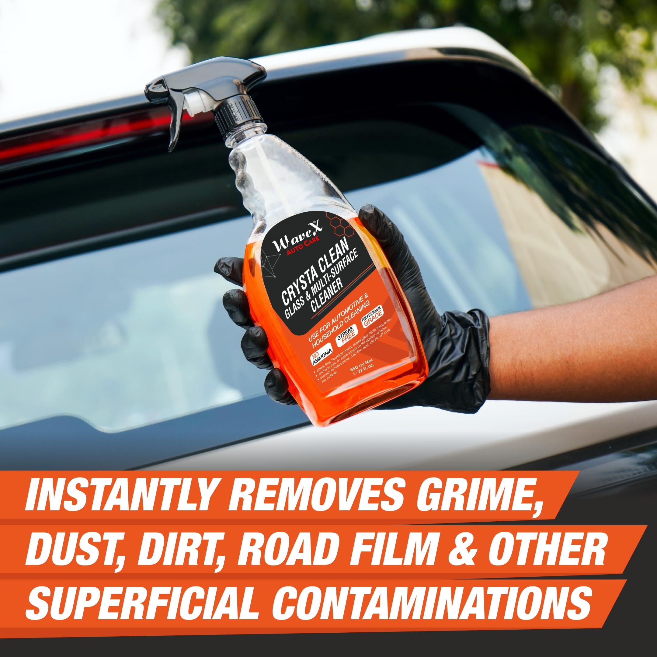 Wavex Crysta Clean 650ml Professional Automotive Glass Cleaner | Streak-Free, Multi-Surface Formula for Car Windows, Mirrors & Home Glass | Perfect for Cars, Trucks, Motorcycles & Household Use