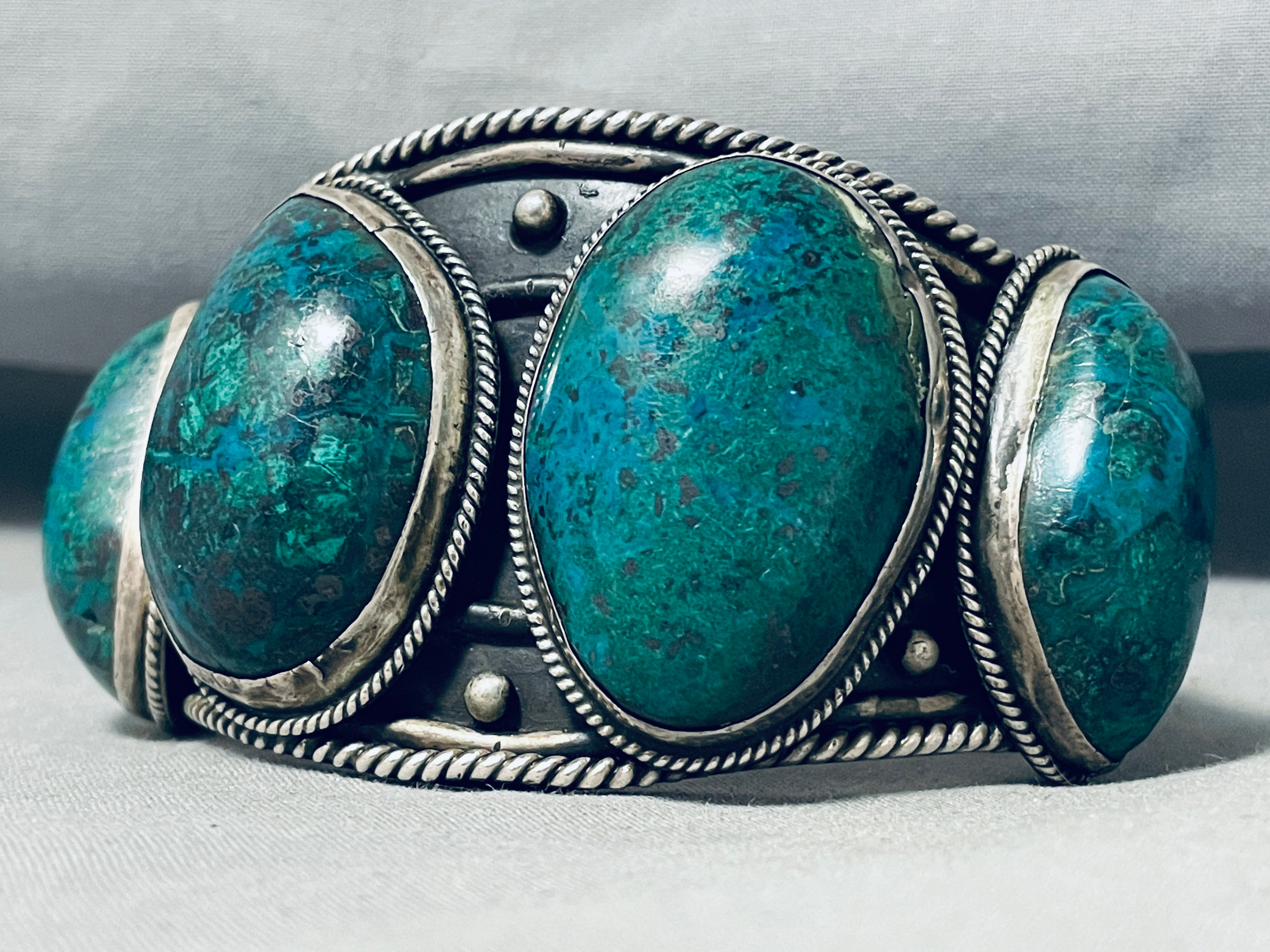175 Gram Genuine Chrysocolla Sterling Silver Vintage Navajo Native American Bracelet - Perfect for Boho Fashion, Spiritual Healing & Southwest Jewelry Collection