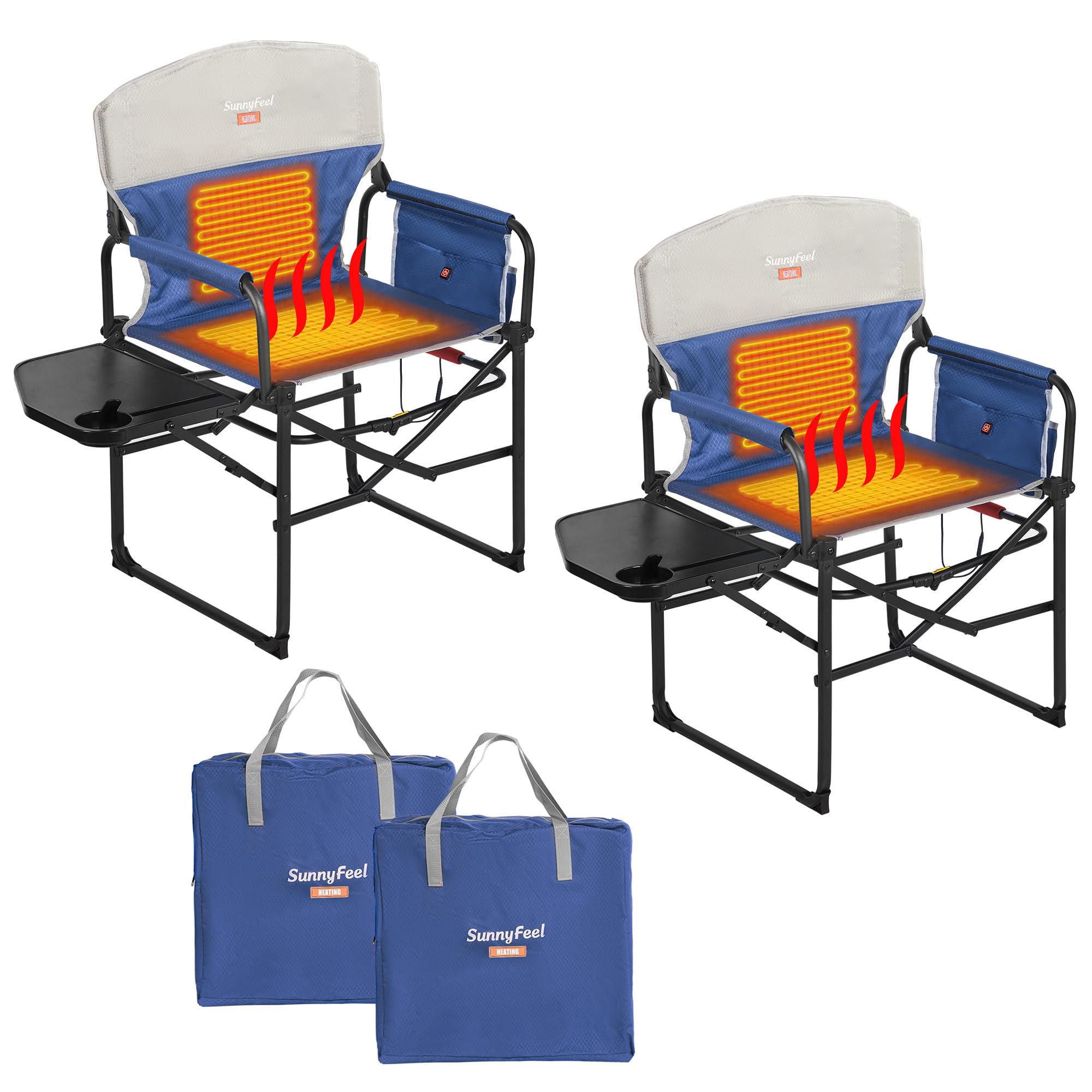 **SUNNYFEEL Heavy Duty Oversized Heated Camping Director's Chair with Side Table & Pocket - Portable Folding Chair for Beach, Fishing, Picnic, Lawn, Concert & Outdoor Adventures - Perfect for Camping, Tailgating & Backyard Relaxation**