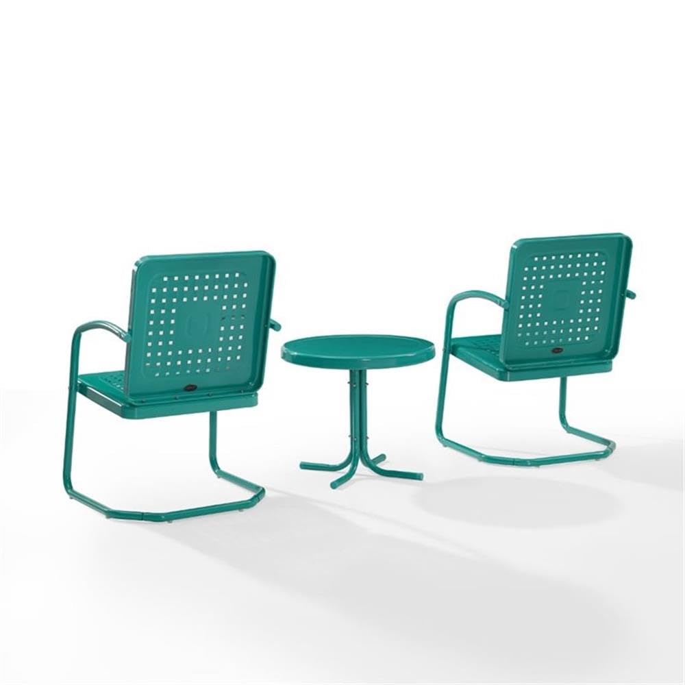 3-Piece Metal Outdoor Patio Chair Set in Turquoise Gloss - Perfect for Garden, Poolside, and Backyard Relaxation