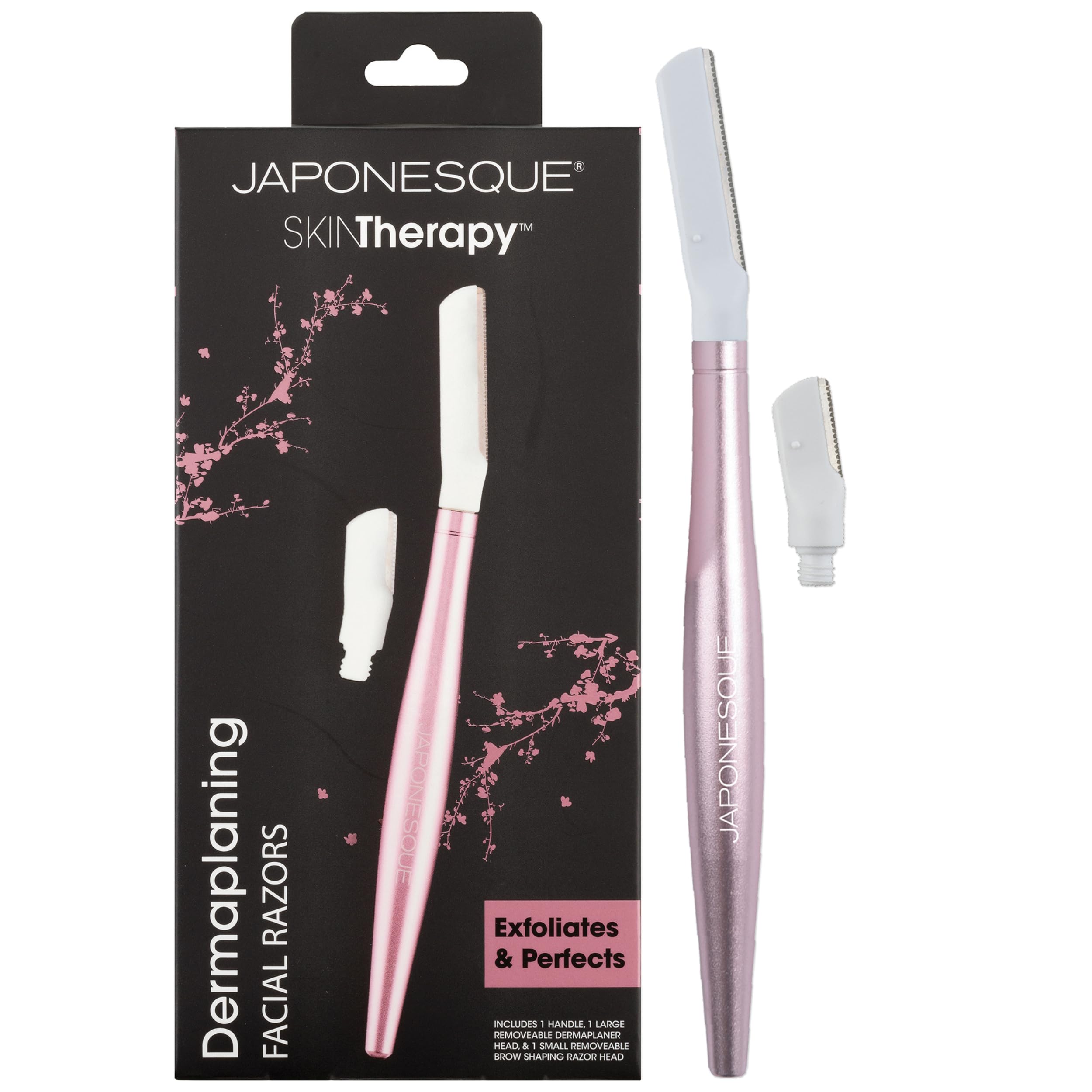 JAPONESQUE - SKINTherapy Dermaplaning Facial Razors with Interchangeable Handle | Ultra Sharp Japanese Blades for Hair Removal & Exfoliation | Eyebrow Razor with 2 Blade Sizes | Perfect for At-Home Facial Care & Smooth Skin Routine