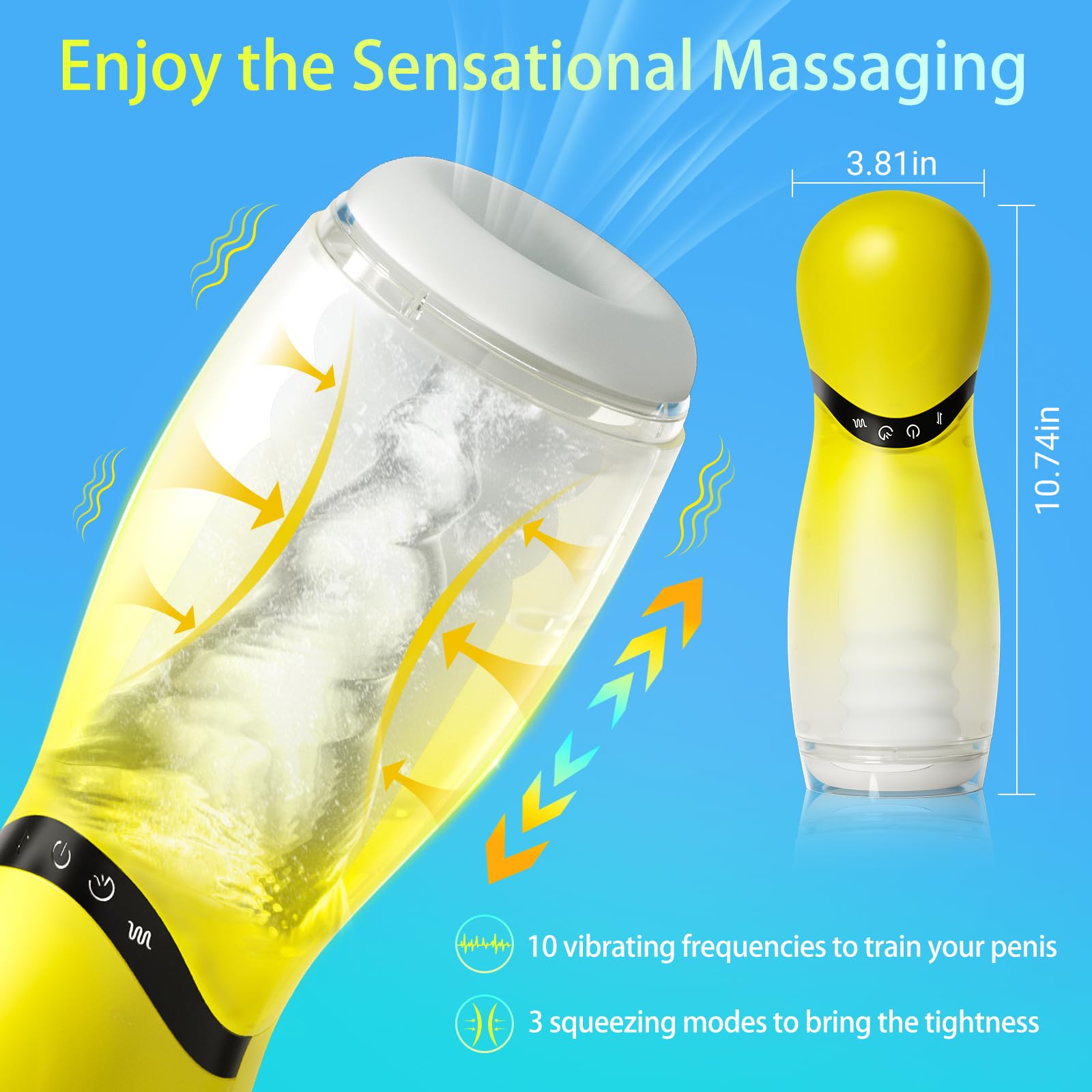 3D Textured Automatic Thrusting Male Masturbator Cup - Realistic Pocket Pussy Vagina with 3 Squeeze & 3 Thrust & 10 Vibration Modes - Adult Sex Toy Blowjob Machine for Men - Perfect for Solo Play, Couples Fun & Discreet Masturbation