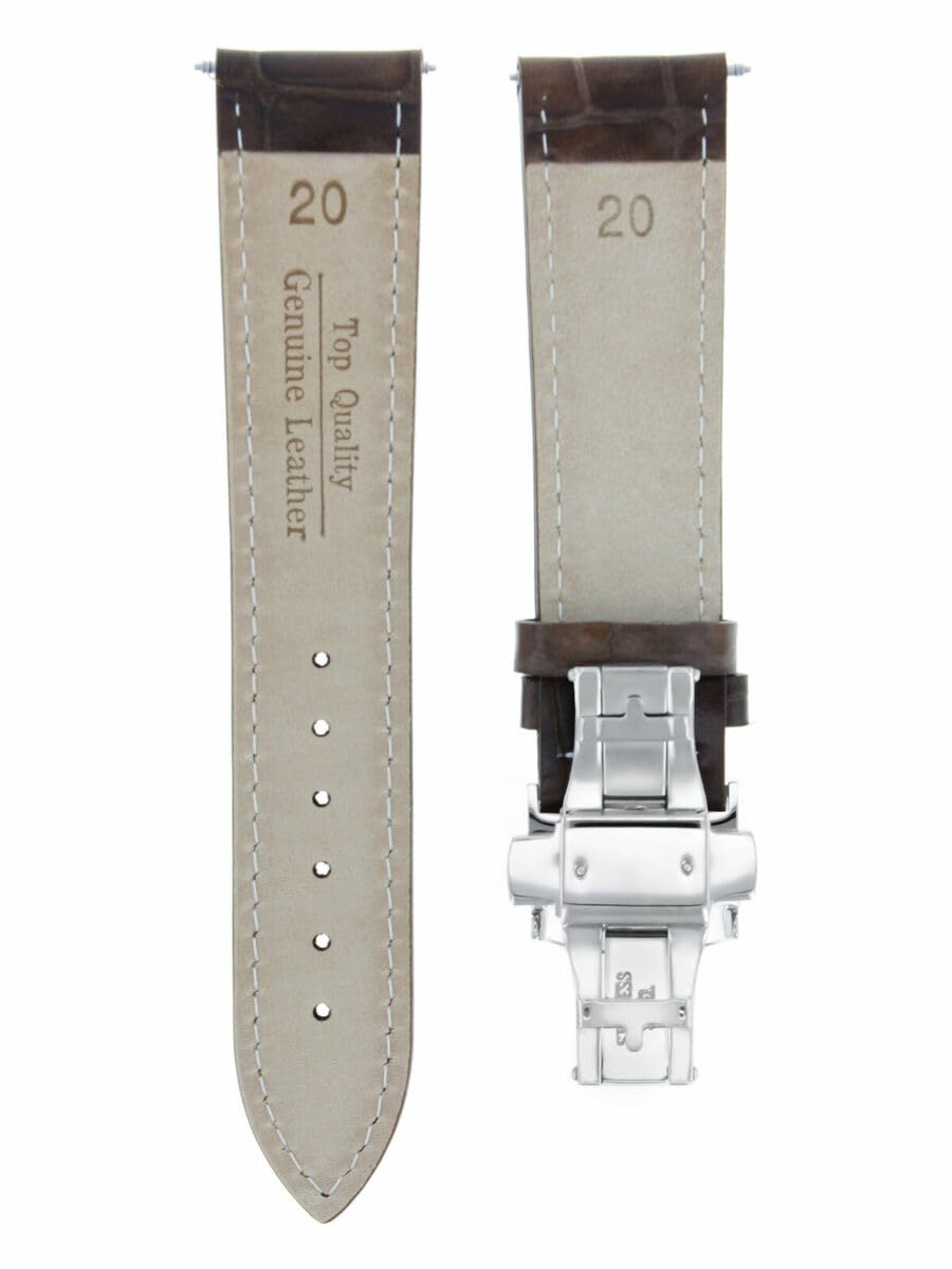20mm Genuine Leather Watch Band Strap with Deployment Clasp - Compatible with Invicta Watches, Light Brown with White Stitching | Replacement Watch Strap for Men & Women | Perfect for Business, Casual & Formal Occasions