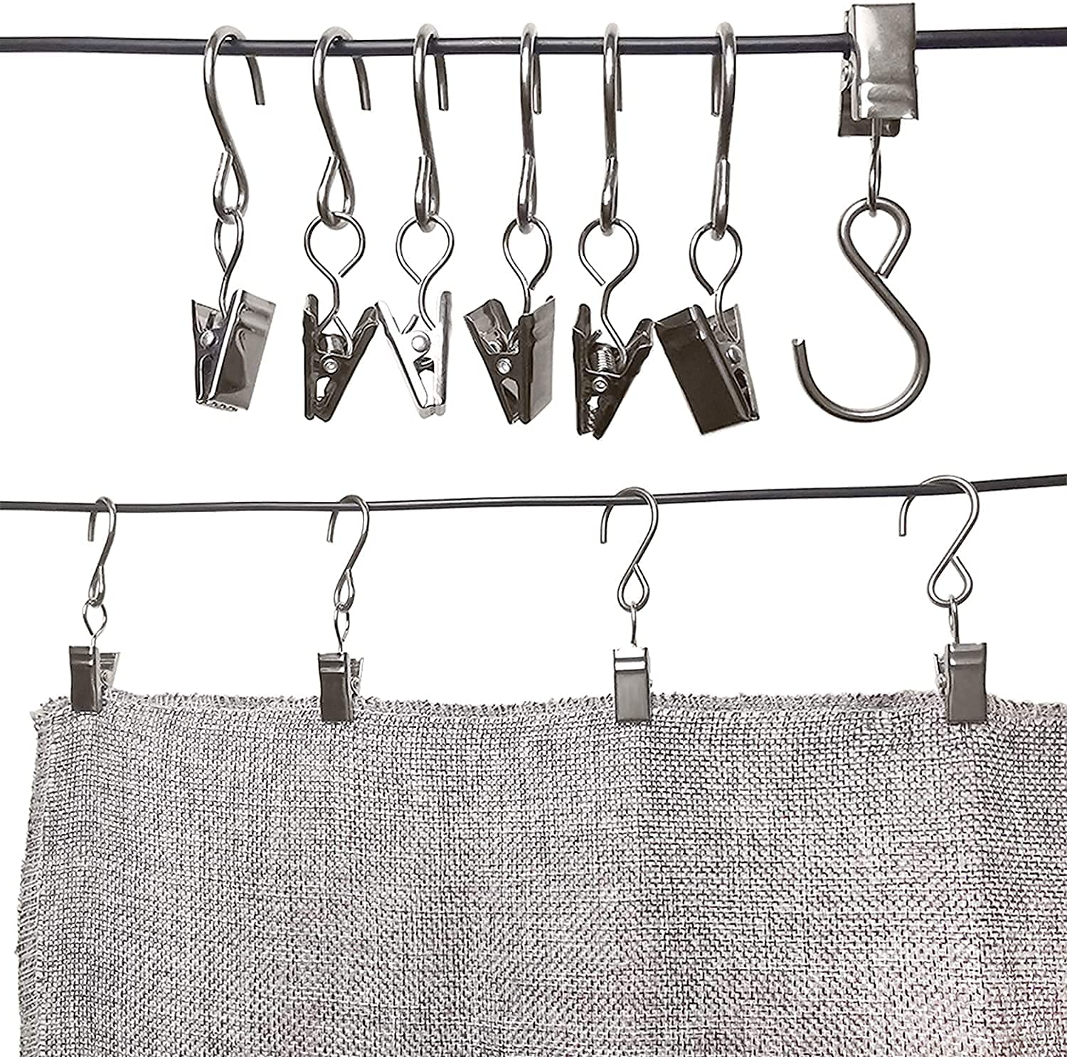Stainless Steel S Hook Clips for Curtains, Photos & Crafts - 20 Pack Silver Hanging Clips for Home Decor | Perfect for Hanging Plants, Wall Art & DIY Projects