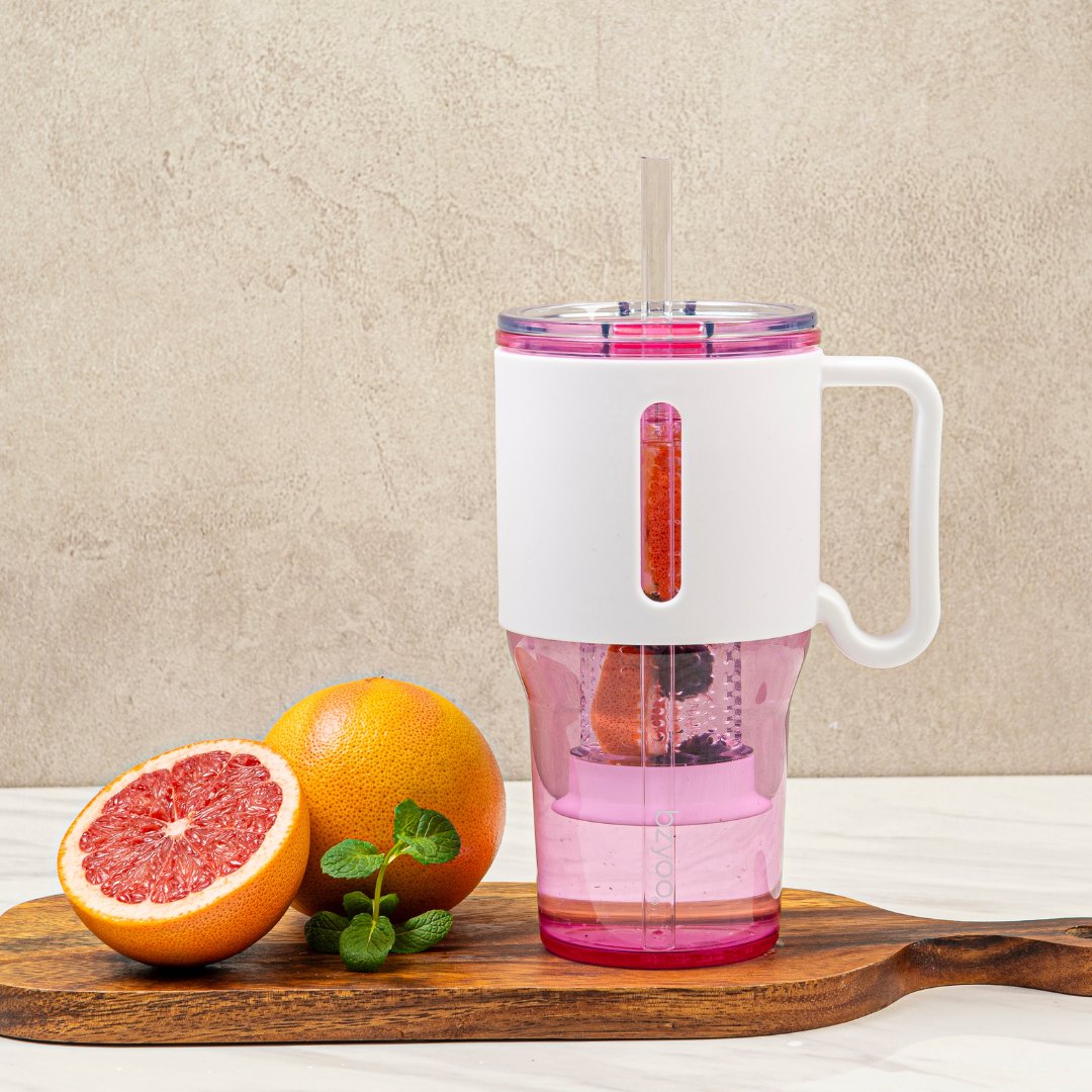 35oz Clear Straw SipN'Infuse Tumbler with Lid - Pink Insulated Water Bottle for Gym, Hiking & Everyday Hydration