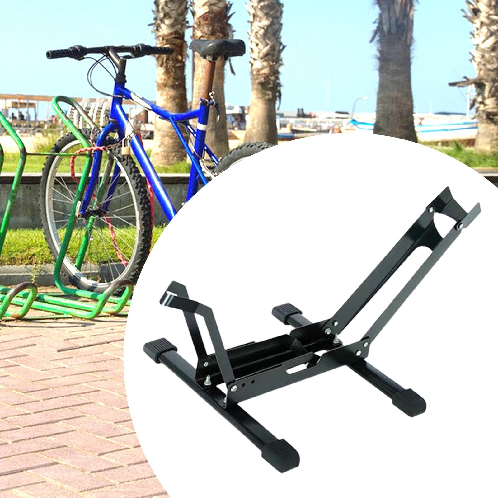 SM SunniMix Bike Floor Stand - Heavy Duty Black Steel Bicycle Parking Rack & Storage Holder for Mountain/Road Bikes - Space Saving Bike Organizer for Garage, Home, or Outdoor Use